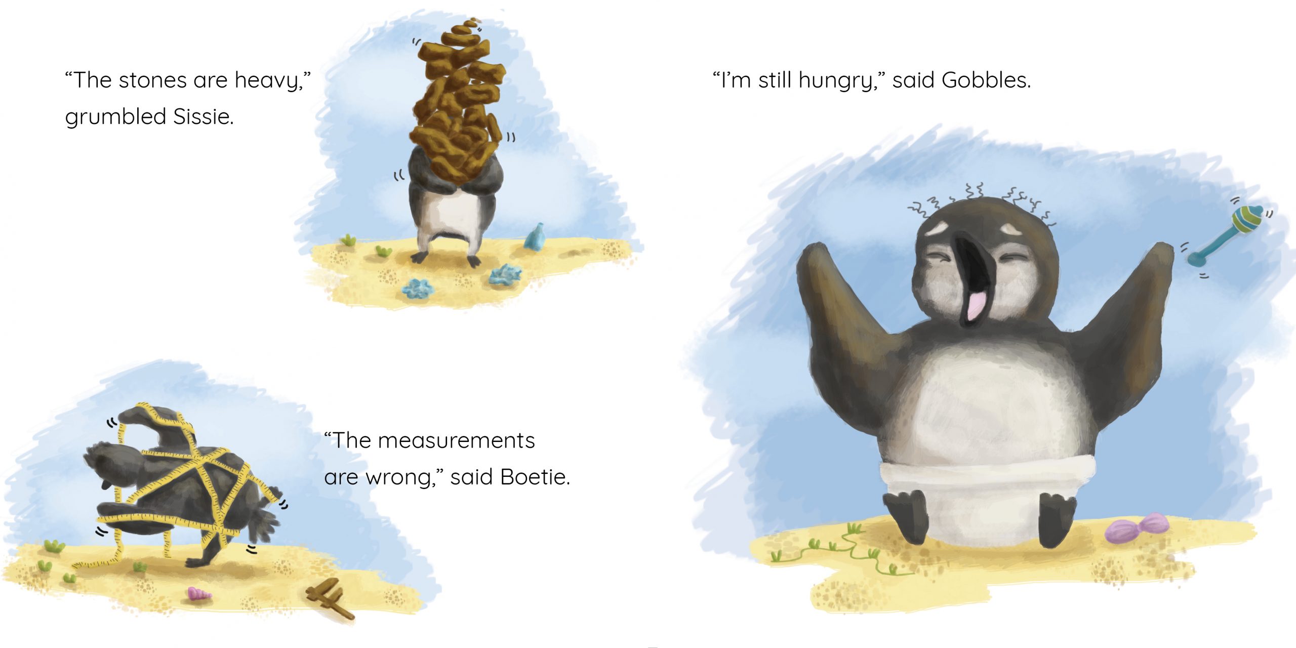Mrs Penguin’s Perfect Palace — original illustrated page 6, English text included
