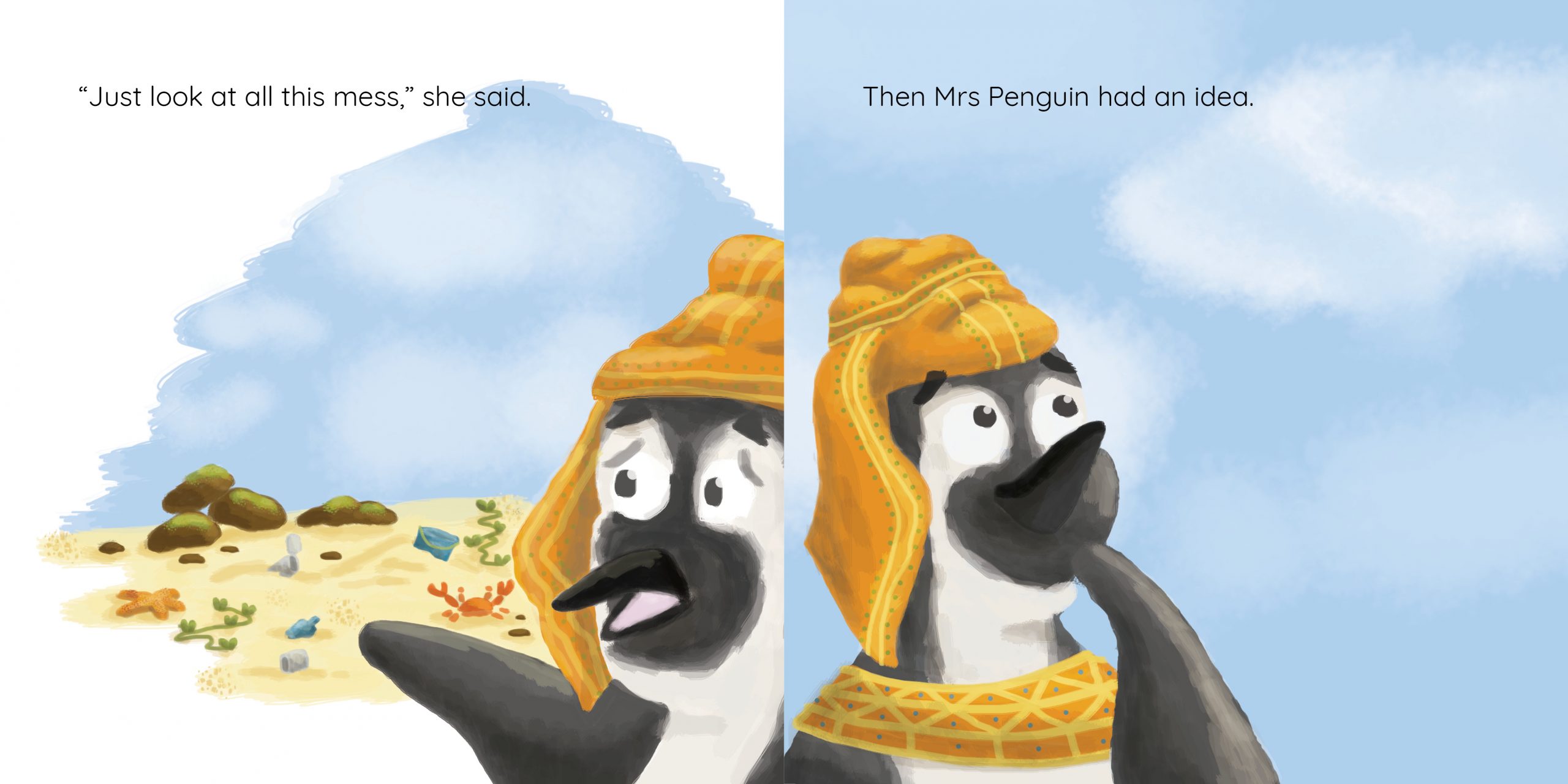 Mrs Penguin’s Perfect Palace — original illustrated page 9, English text included