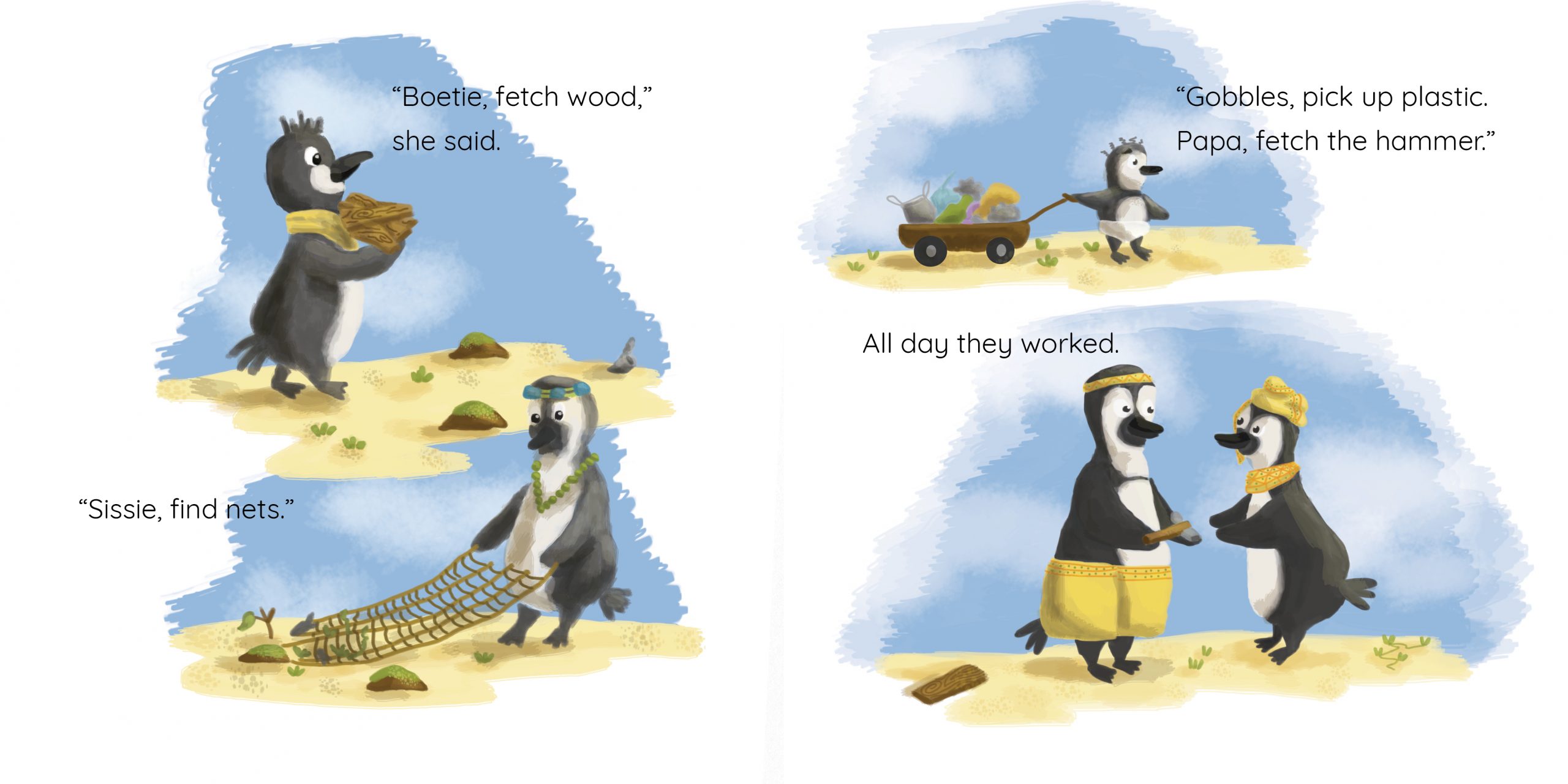 Mrs Penguin’s Perfect Palace — original illustrated page 10, English text included
