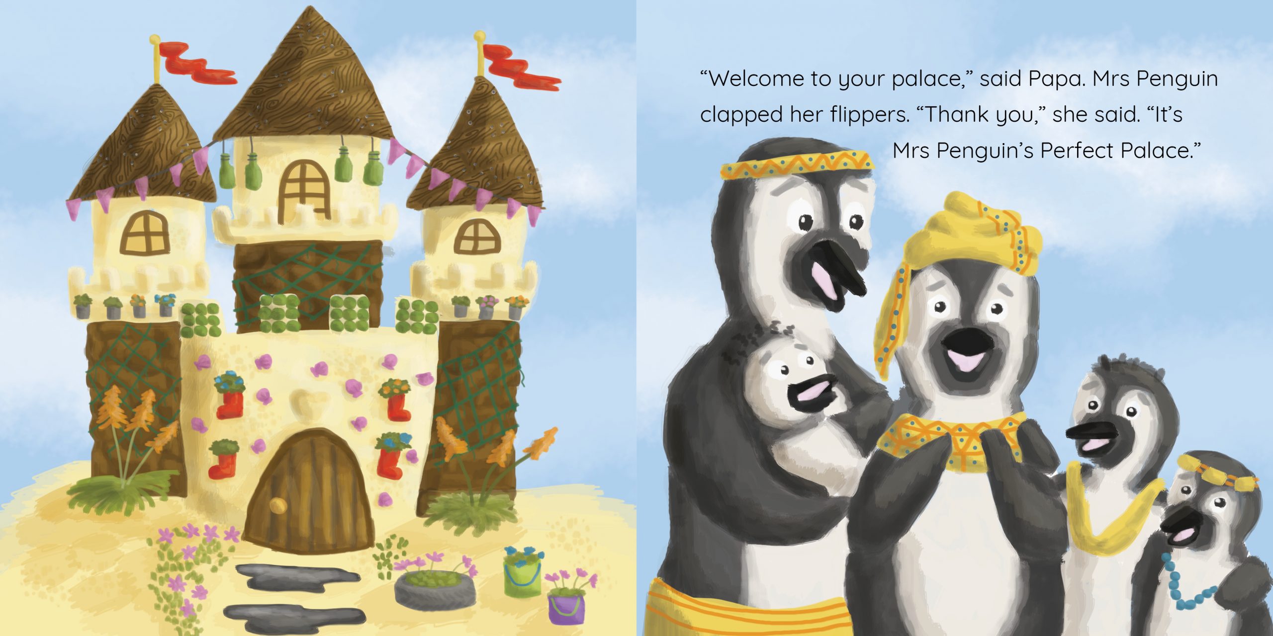 Mrs Penguin’s Perfect Palace — original illustrated page 13, English text included