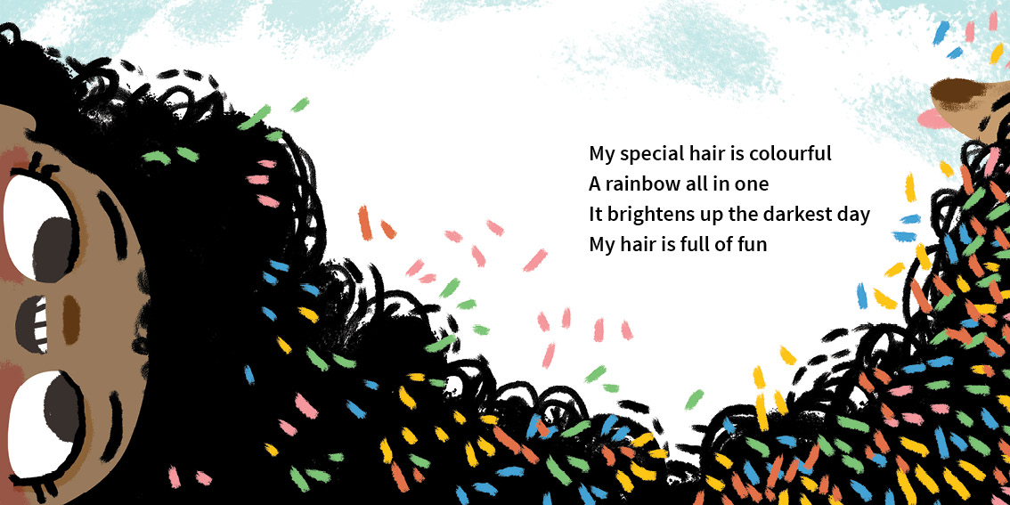 My Special Hair — original illustrated page 13, English text included