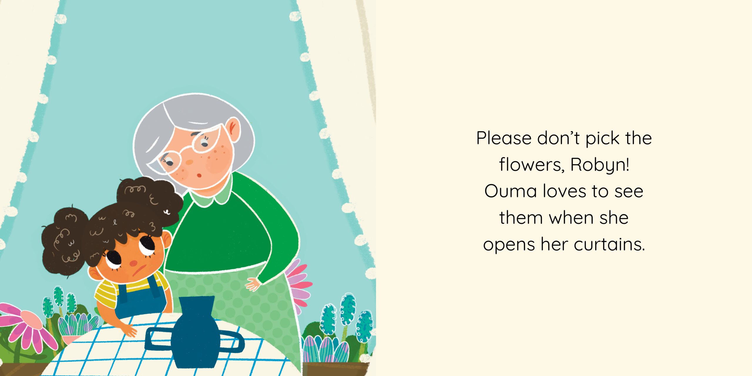 Ouma’s amazing flowers — original illustrated page 3, English text included