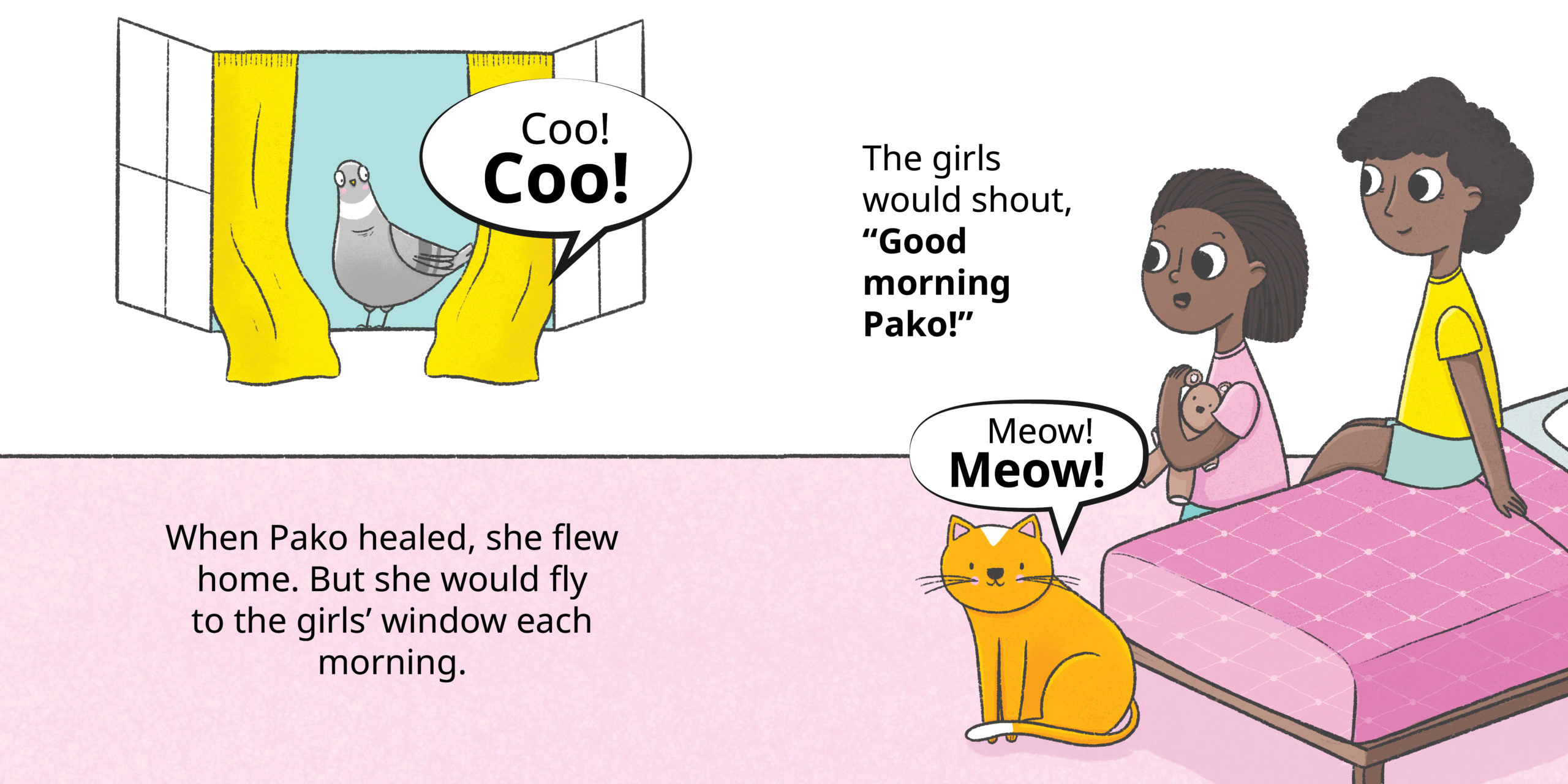 Pako the Pigeon Disappears — original illustrated page 13, English text included