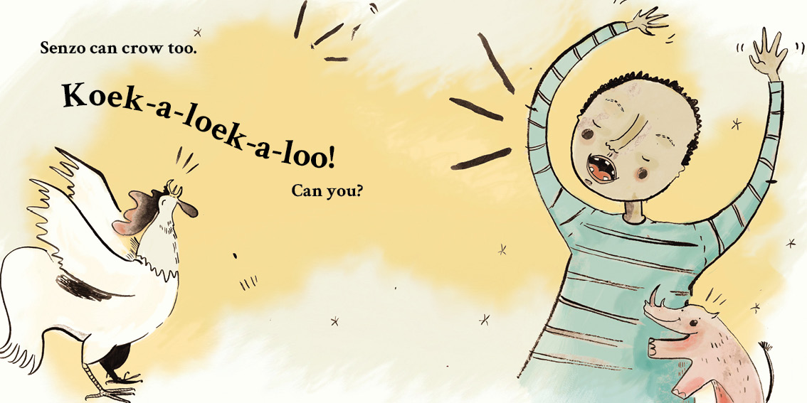 Senzo and the Sun — original illustrated page 6, English text included