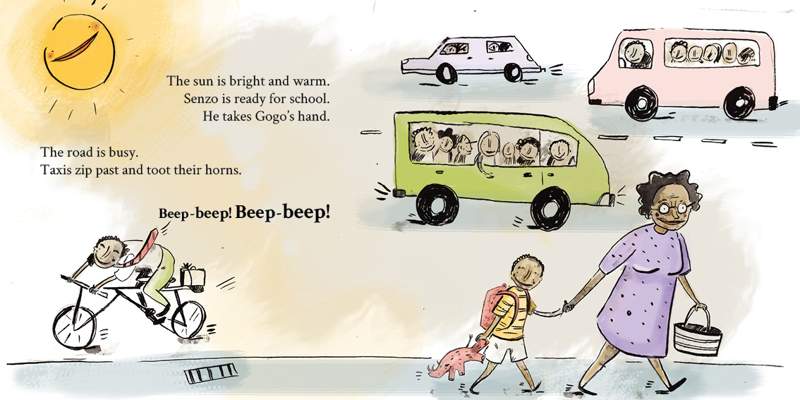 Senzo and the Sun — original illustrated page 7, English text included
