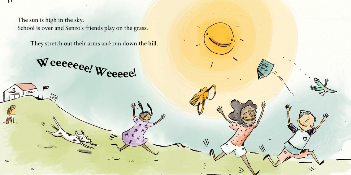 Senzo and the Sun — original illustrated page 9, English text included