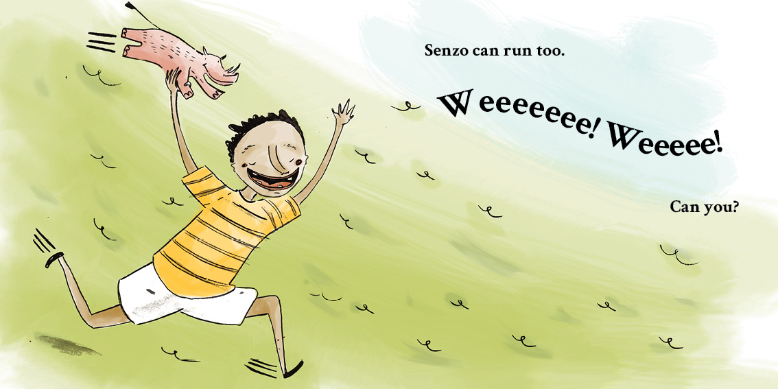 Senzo and the Sun — original illustrated page 10, English text included