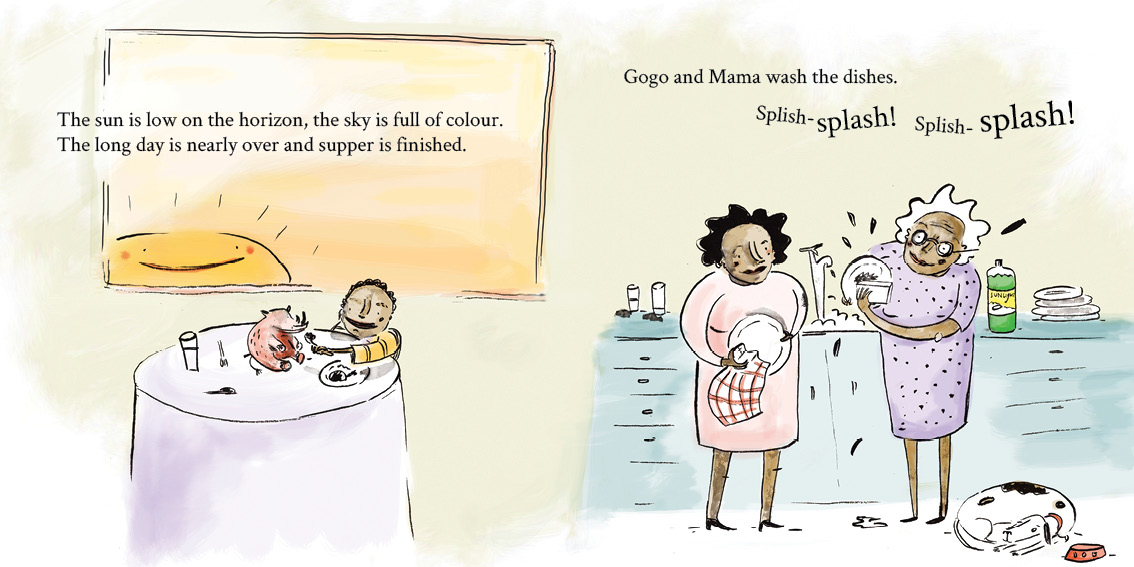 Senzo and the Sun — original illustrated page 11, English text included