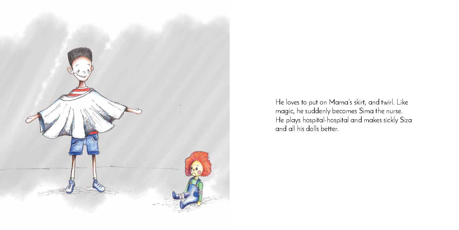 Sima and Siza — original illustrated page 3, English text included