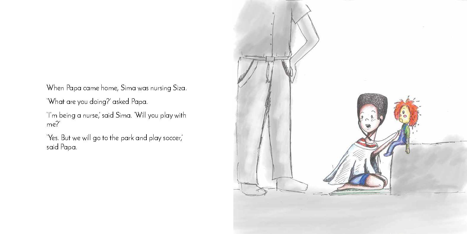Sima and Siza — original illustrated page 6, English text included
