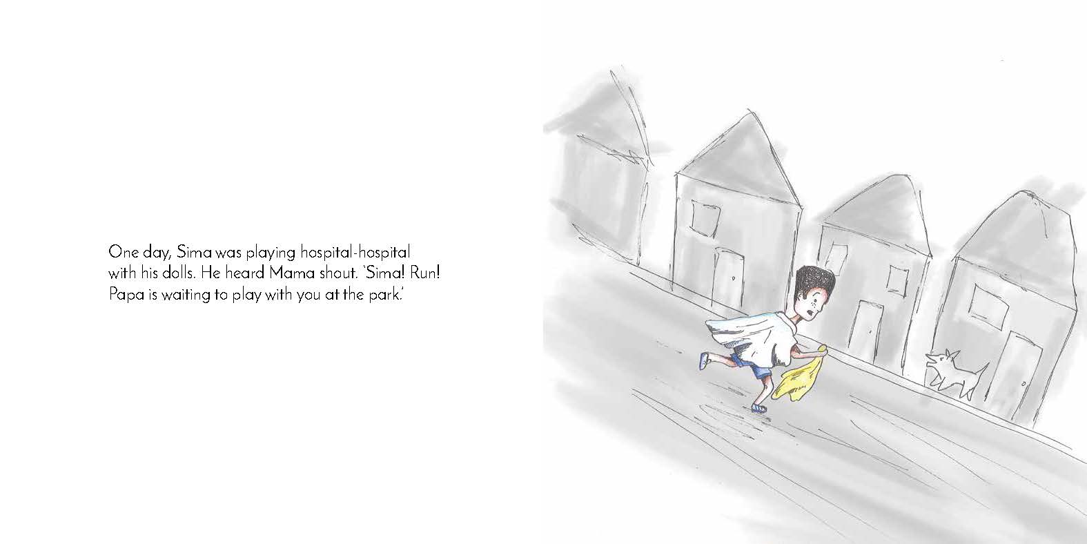 Sima and Siza — original illustrated page 8, English text included