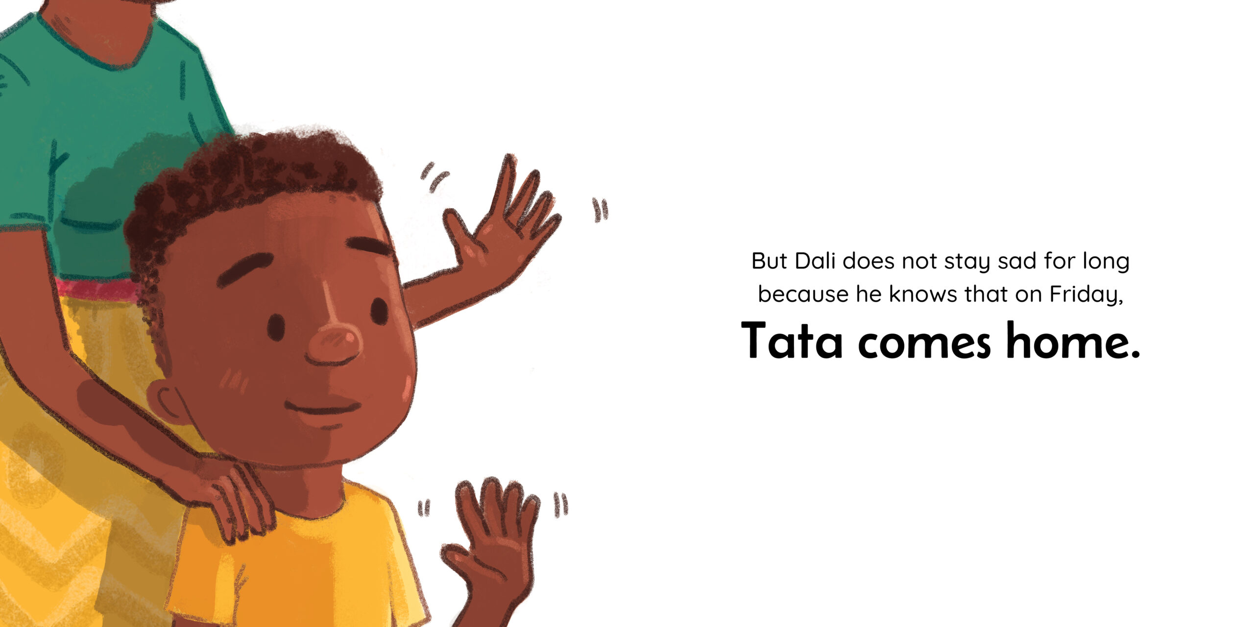 Tata comes home — original illustrated page 13, English text included