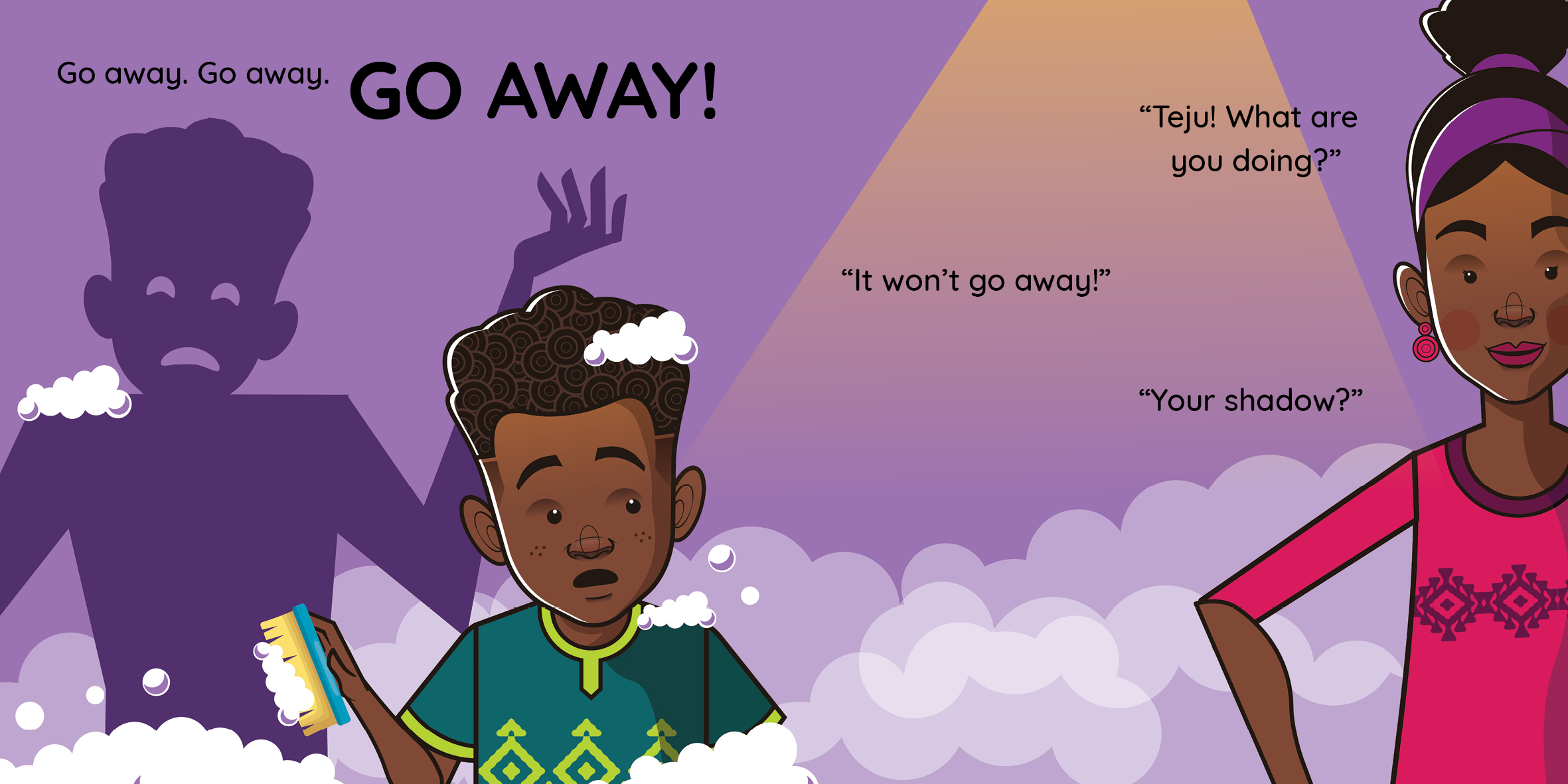 Teju’s Shadow — original illustrated page 6, English text included