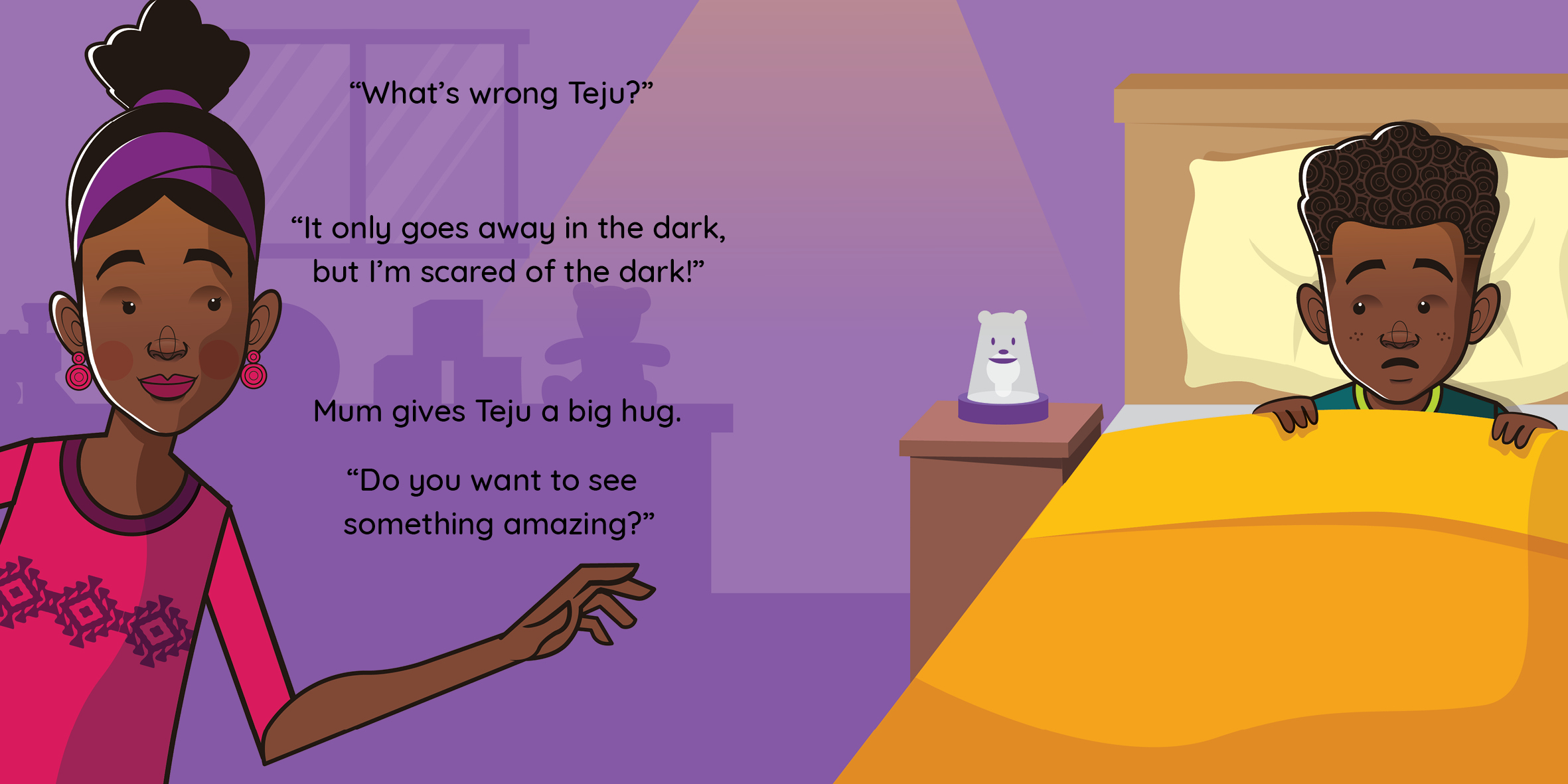 Teju’s Shadow — original illustrated page 10, English text included