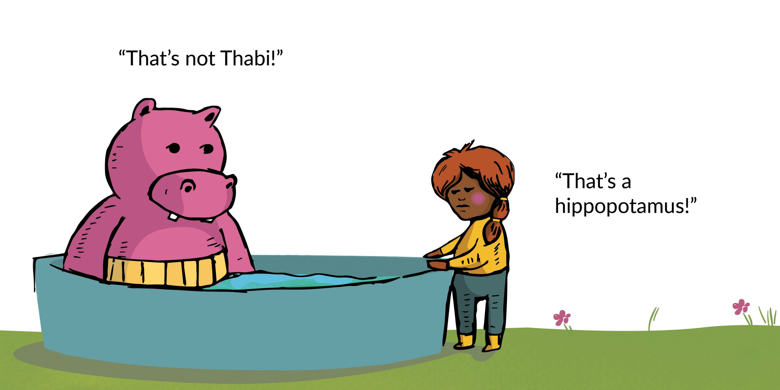 That’s not Thabi, That’s a hippopotamus — original illustrated page 7, English text included
