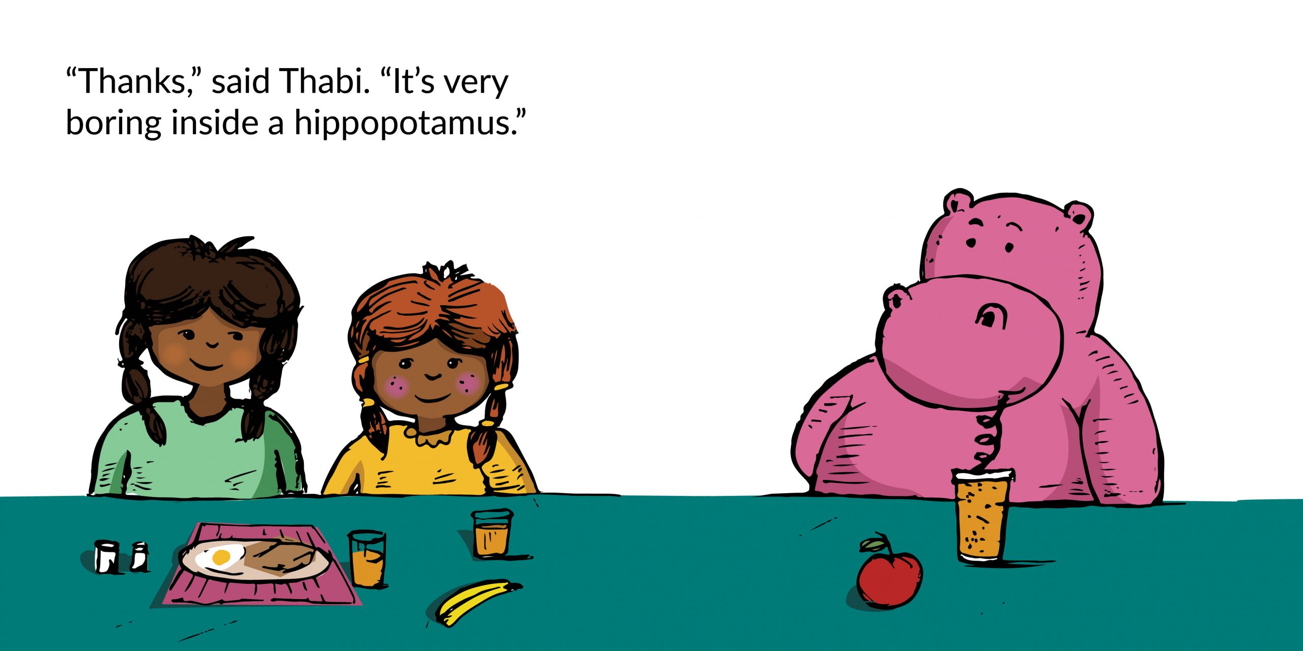 That’s not Thabi, That’s a hippopotamus — original illustrated page 13, English text included