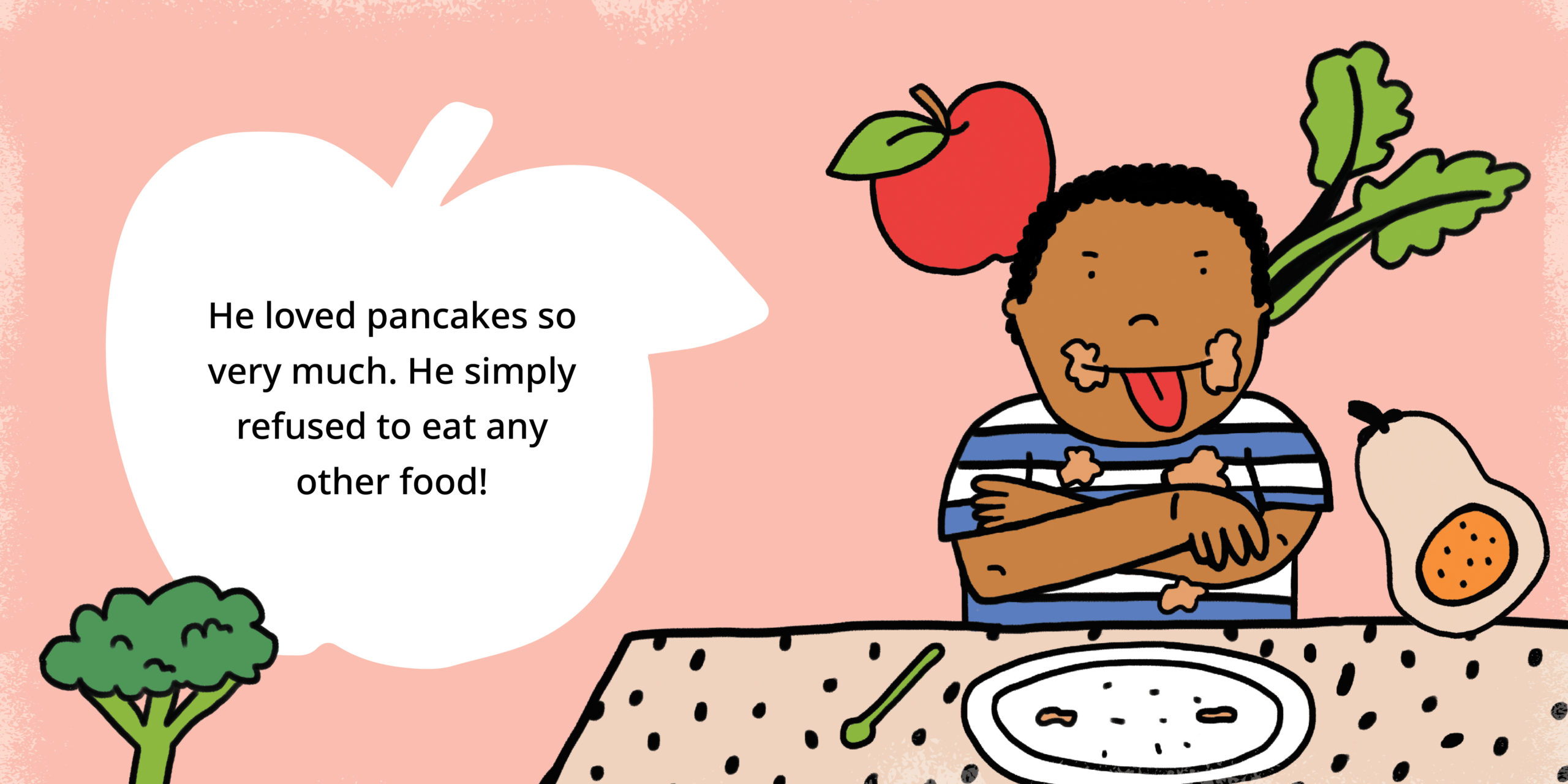 The boy who only ate pancakes — original illustrated page 3, English text included