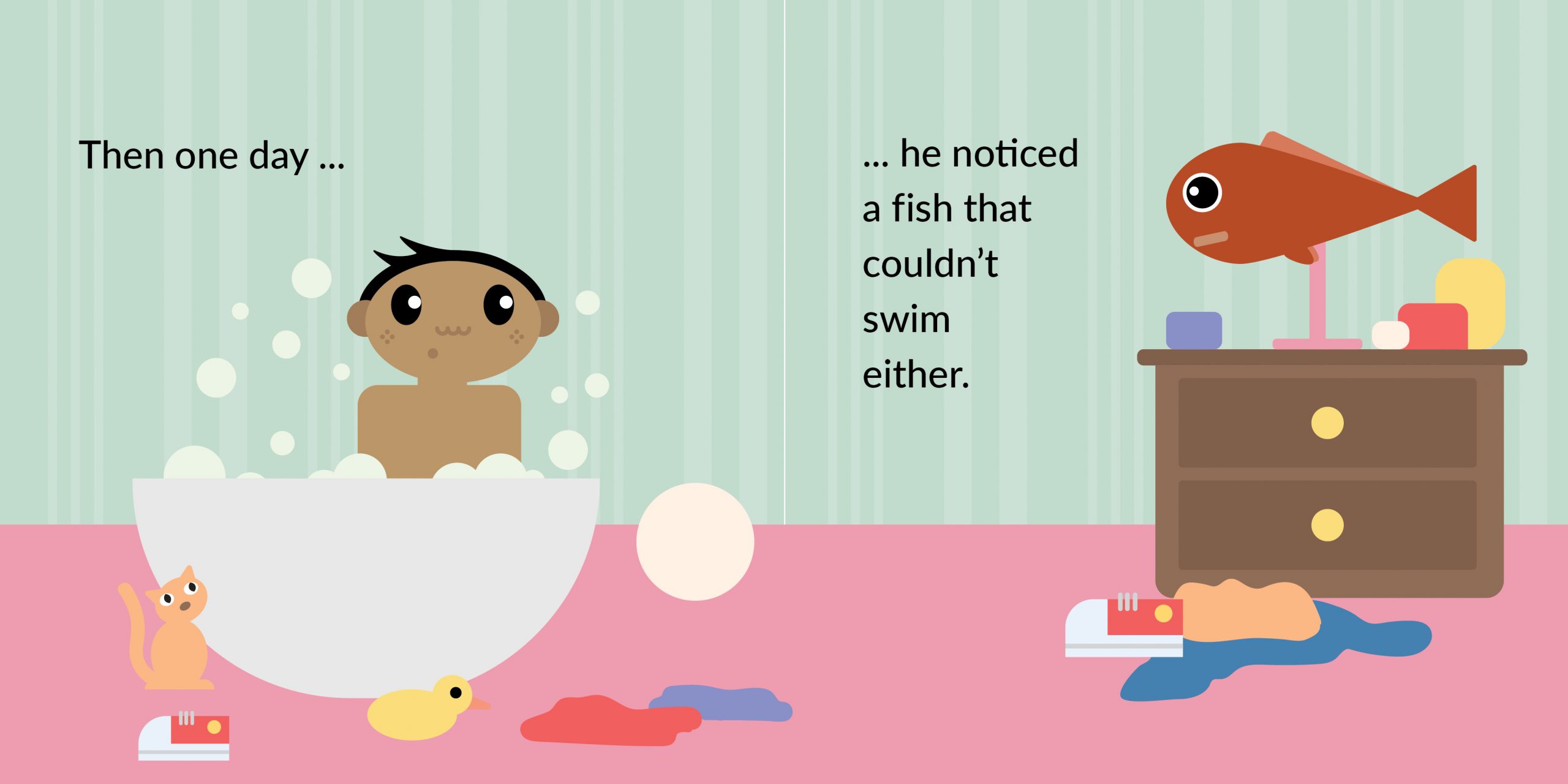 The fish that couldn’t swim — original illustrated page 3, English text included