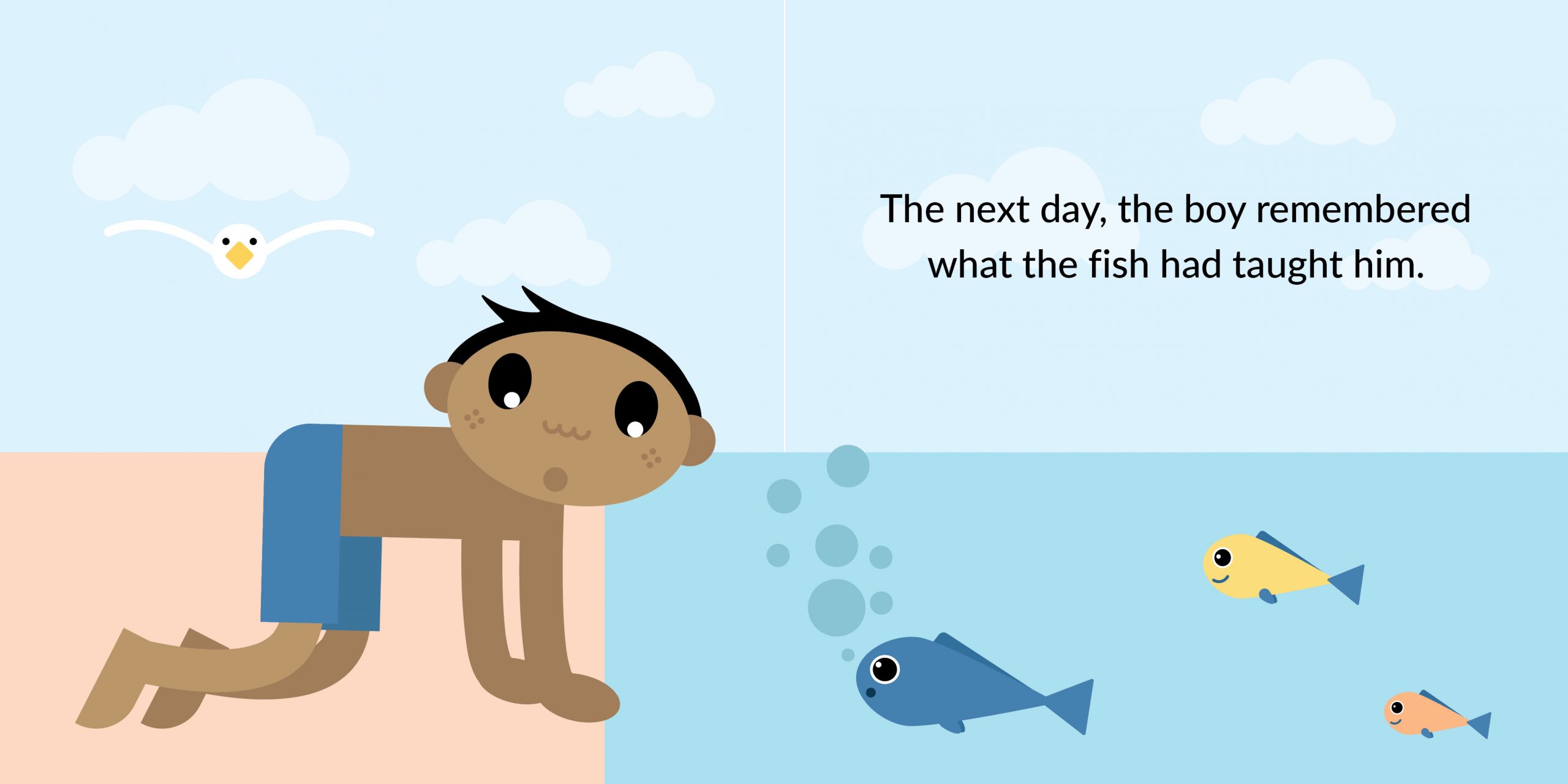 The fish that couldn’t swim — original illustrated page 10, English text included
