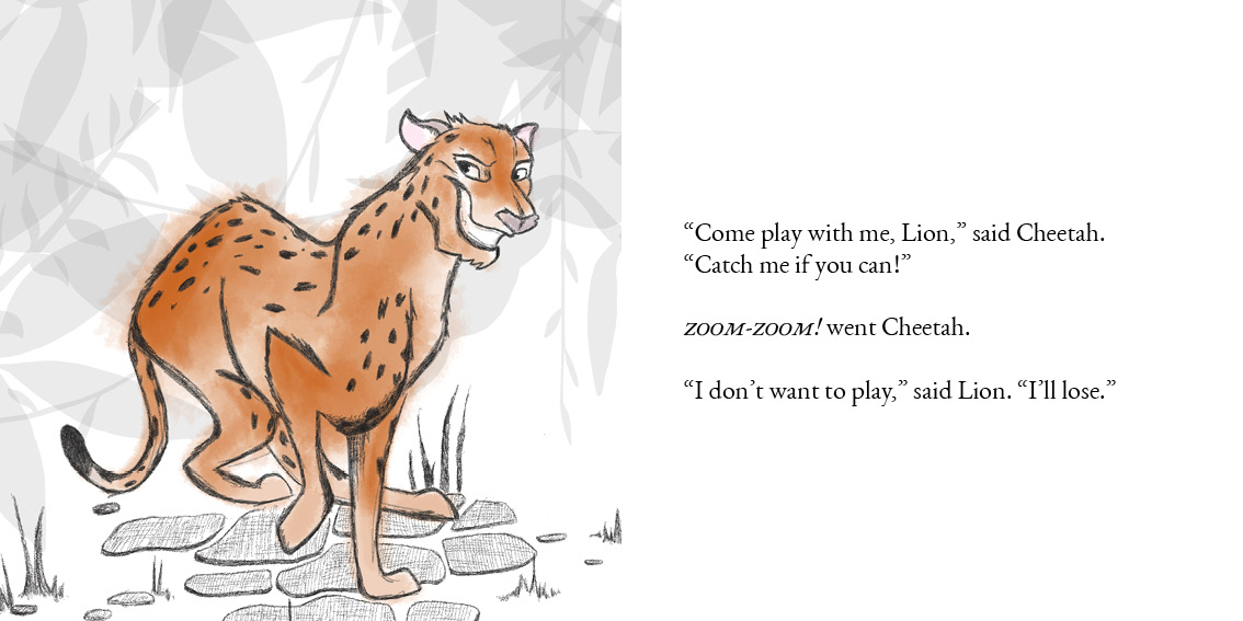 The Lion who Wouldn’t Try — original illustrated page 3, English text included