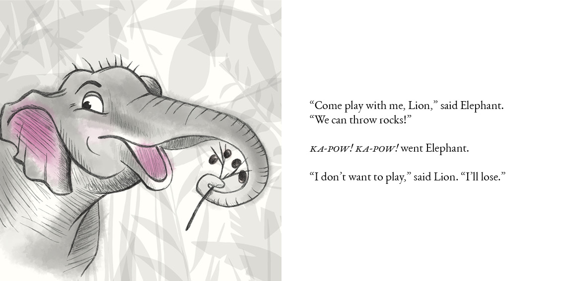 The Lion who Wouldn’t Try — original illustrated page 4, English text included
