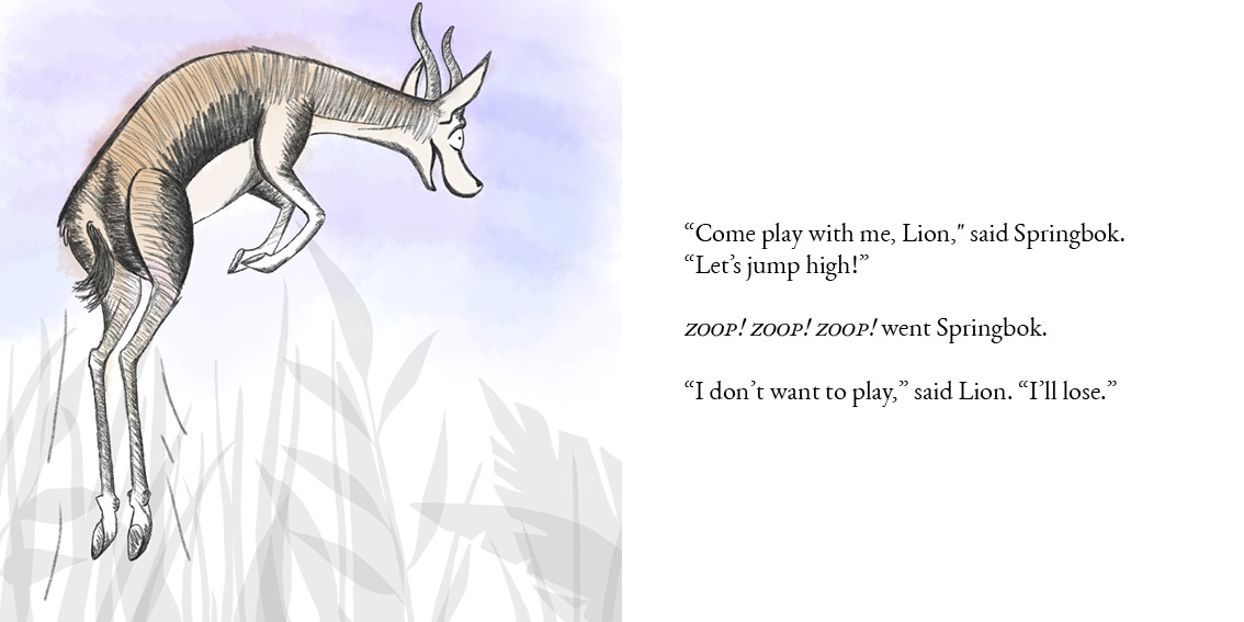 The Lion who Wouldn’t Try — original illustrated page 6, English text included