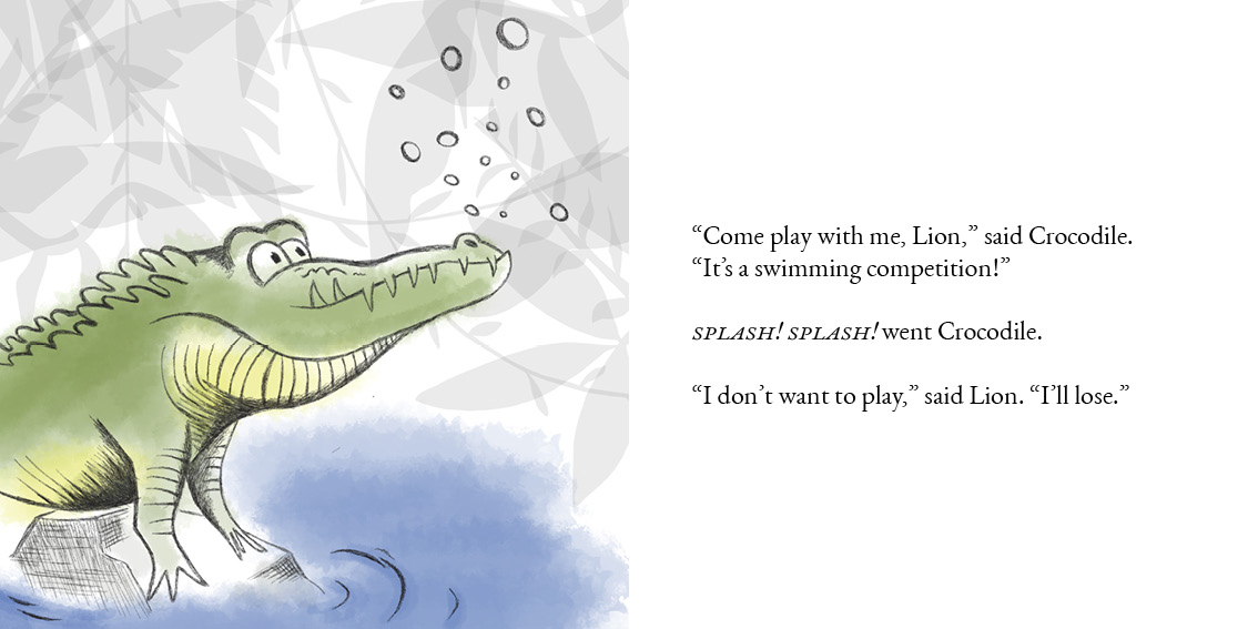 The Lion who Wouldn’t Try — original illustrated page 7, English text included
