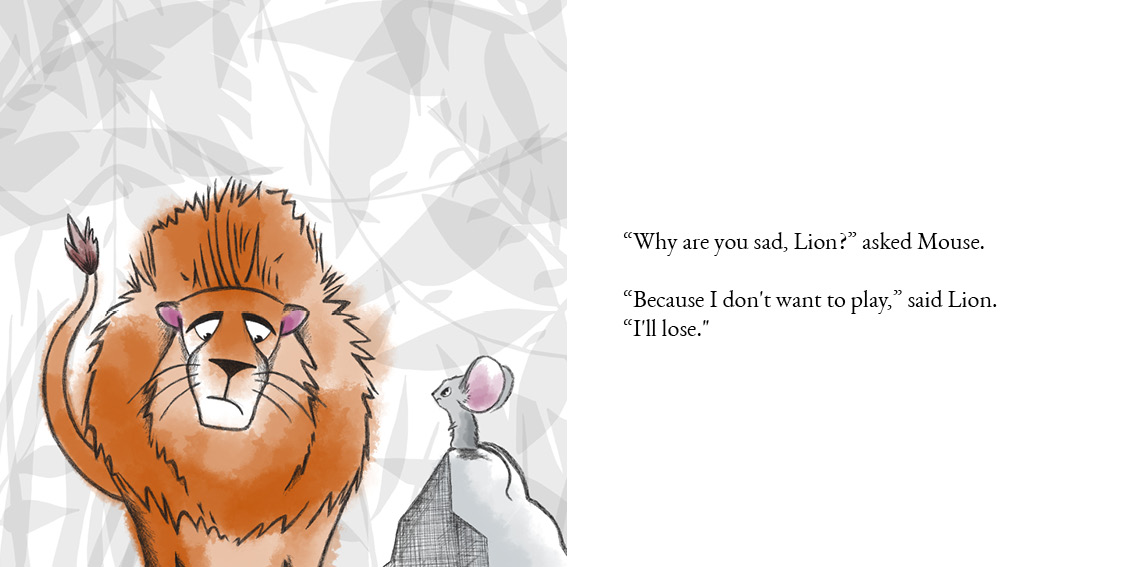 The Lion who Wouldn’t Try — original illustrated page 10, English text included