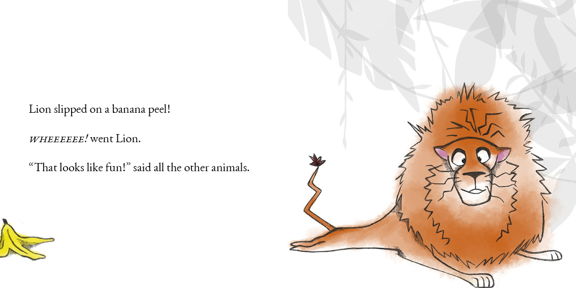 The Lion who Wouldn’t Try — original illustrated page 12, English text included
