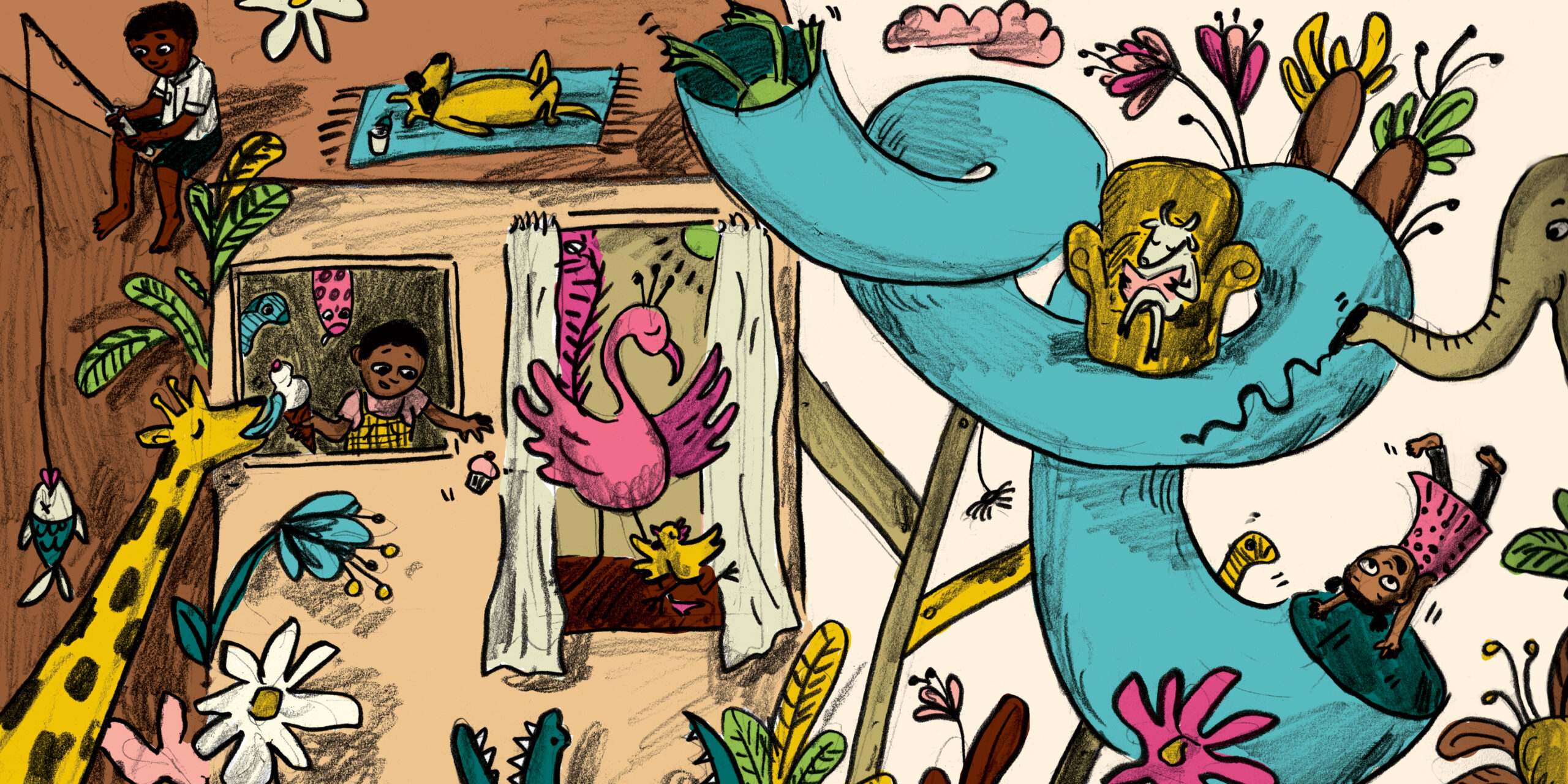 The one in the middle — original illustrated page 13, English text included