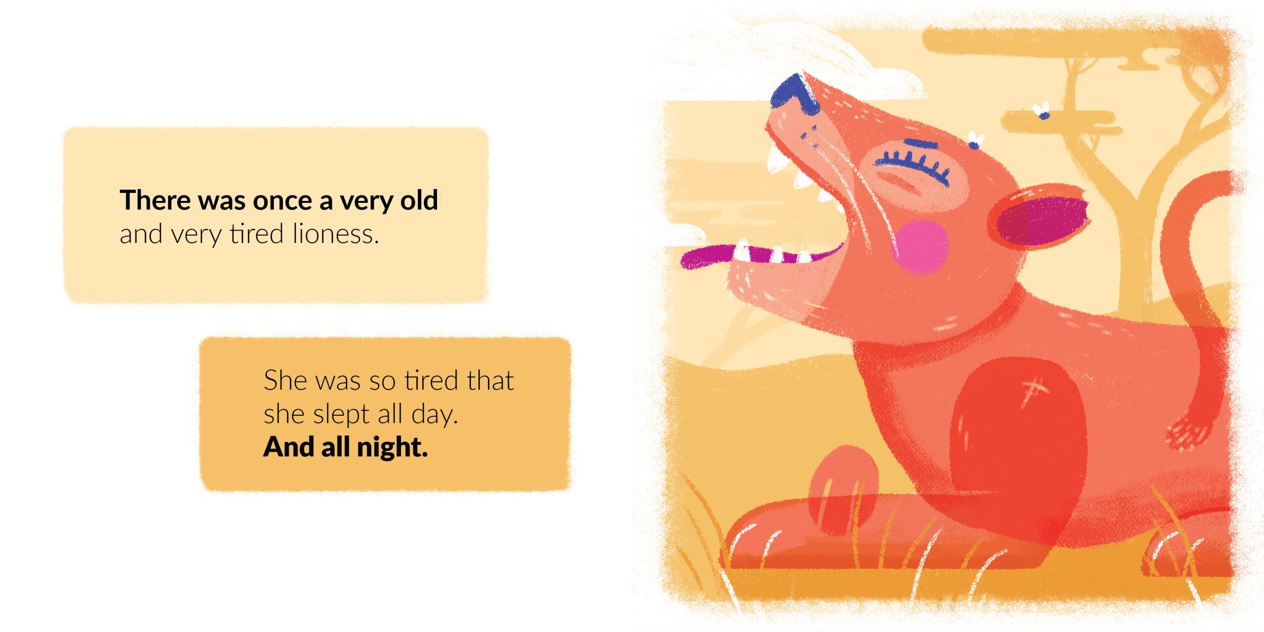 The Very Tired Lioness — original illustrated page 2, English text included
