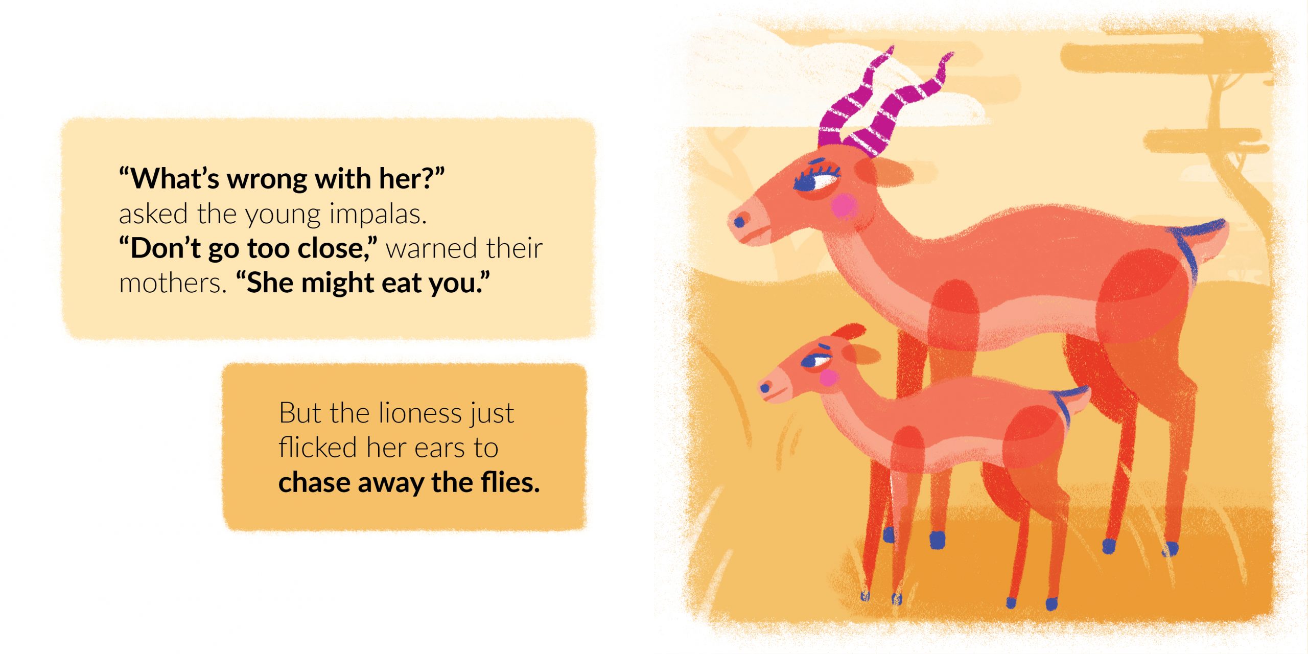 The Very Tired Lioness — original illustrated page 4, English text included