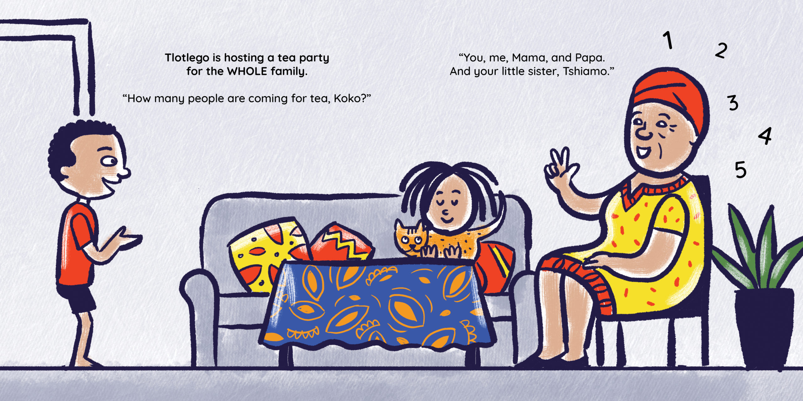 Tlotlego’s Tea Party — original illustrated page 2, English text included