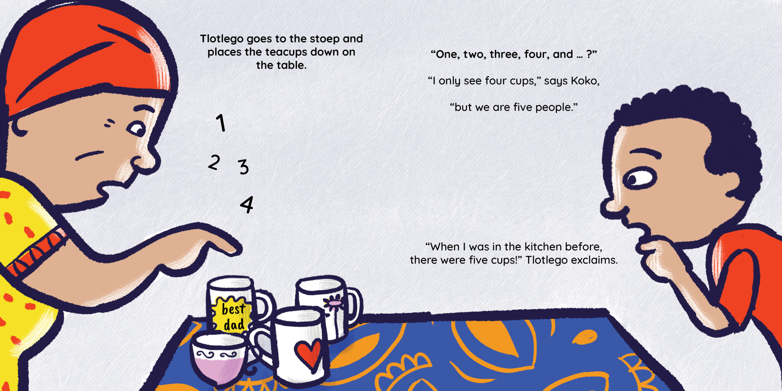 Tlotlego’s Tea Party — original illustrated page 4, English text included