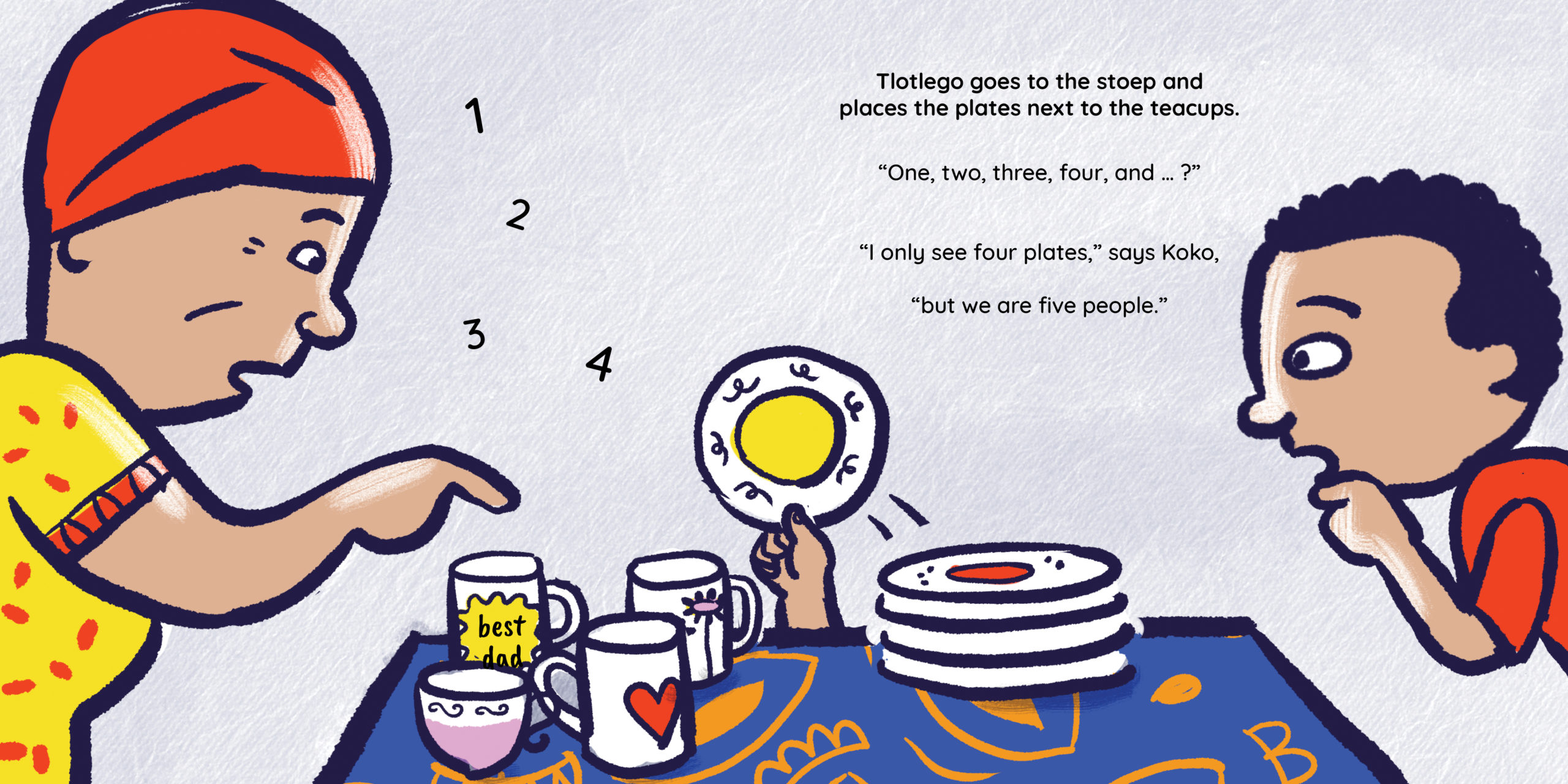 Tlotlego’s Tea Party — original illustrated page 6, English text included