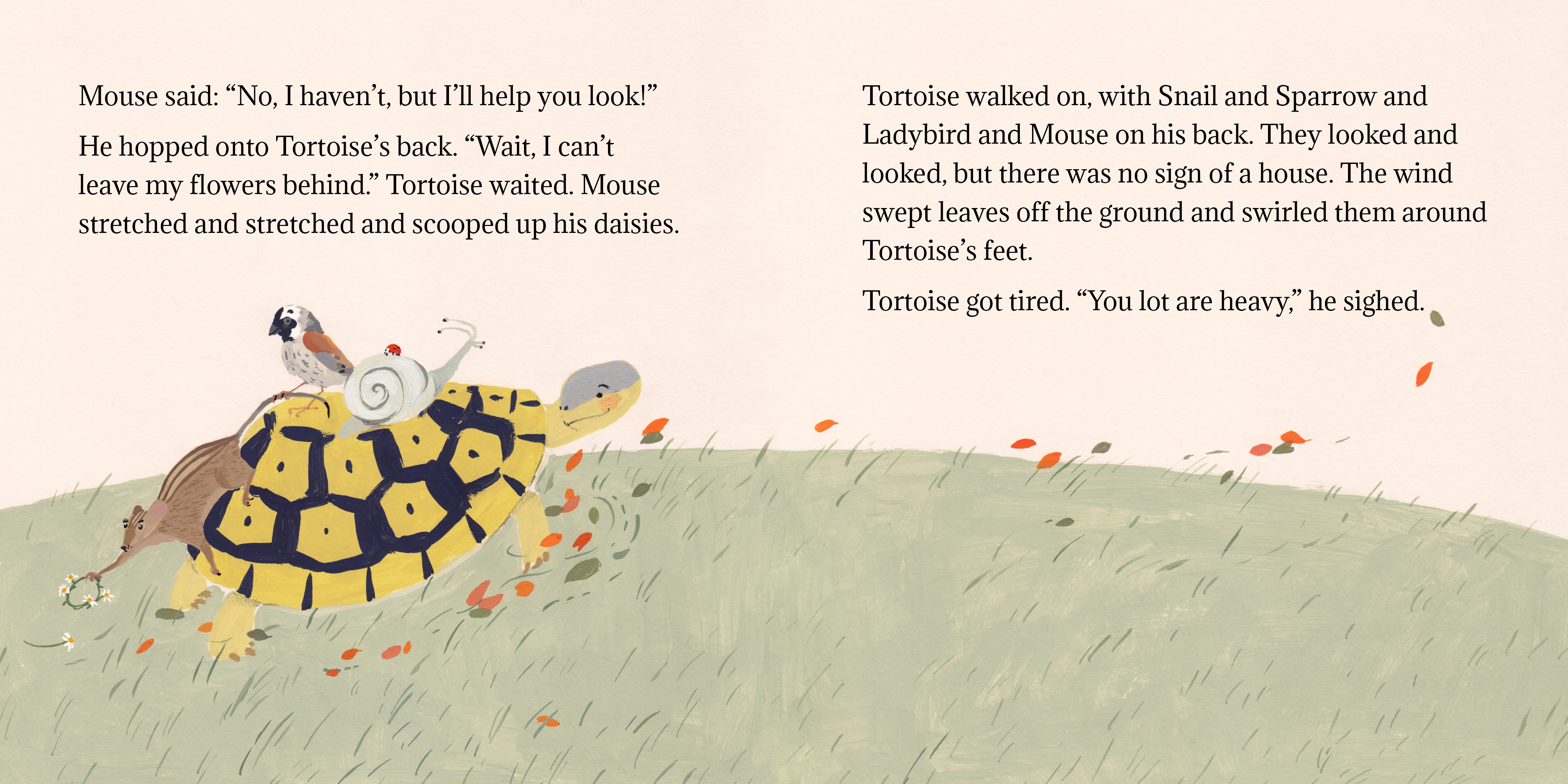 Tortoise finds his home — original illustrated page 9, English text included