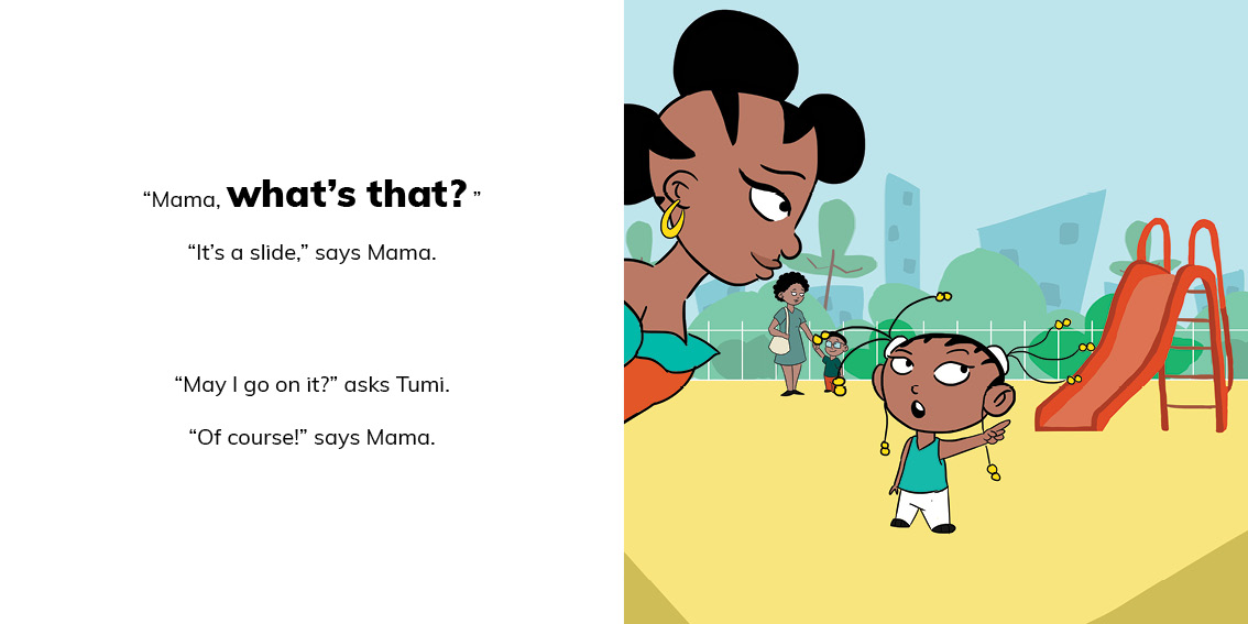 Tumi Goes to the Park — original illustrated page 5, English text included