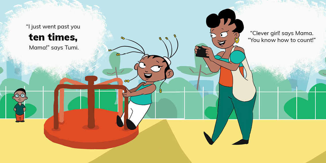 Tumi Goes to the Park — original illustrated page 8, English text included