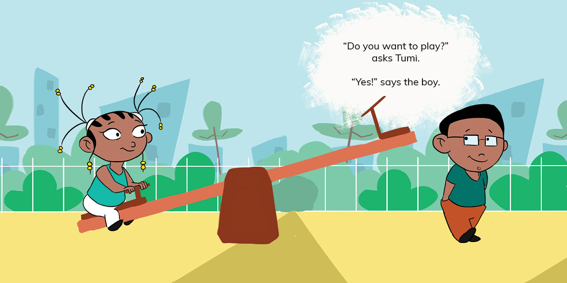 Tumi Goes to the Park — original illustrated page 9, English text included