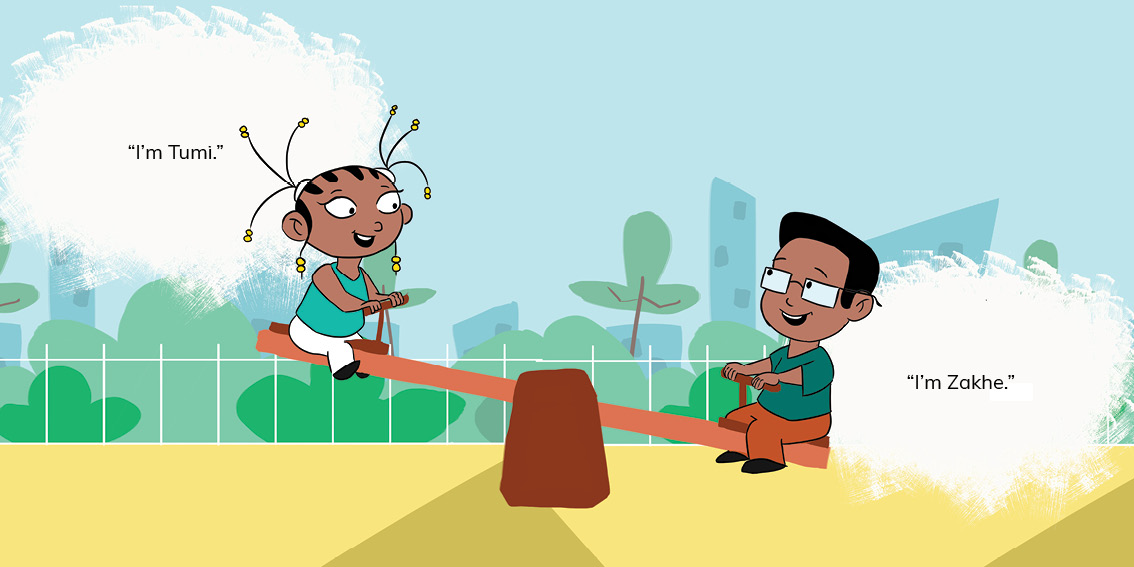Tumi Goes to the Park — original illustrated page 10, English text included
