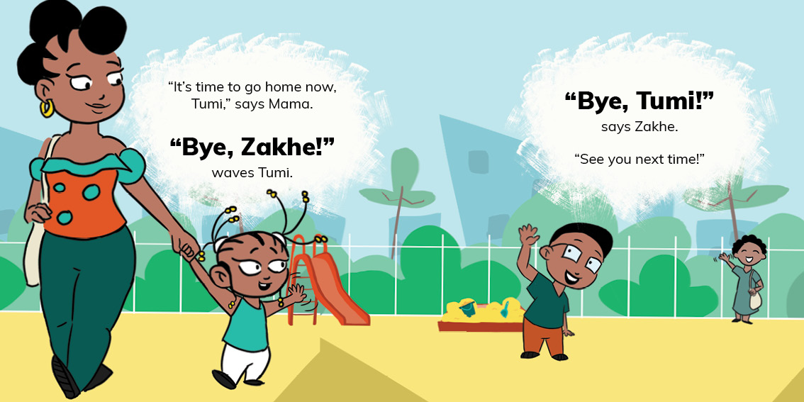 Tumi Goes to the Park — original illustrated page 14, English text included