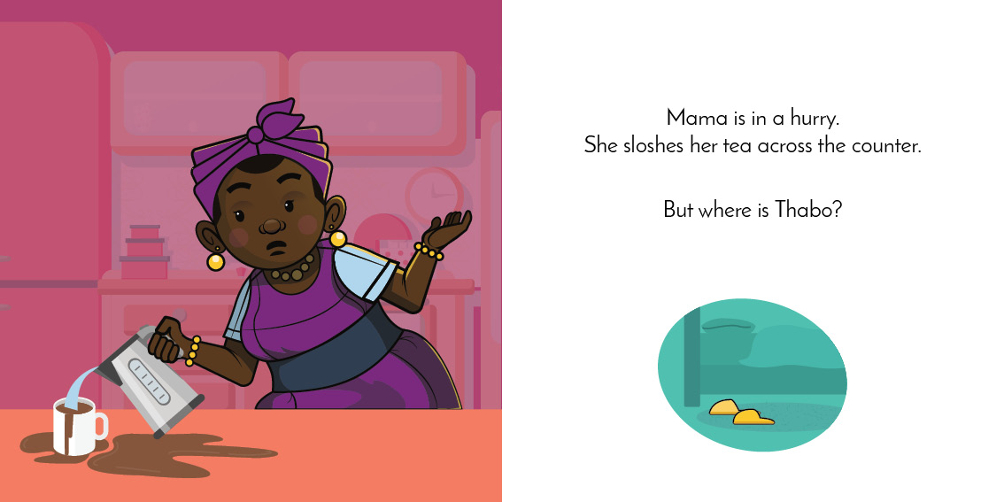 Where is Thabo? — original illustrated page 6, English text included
