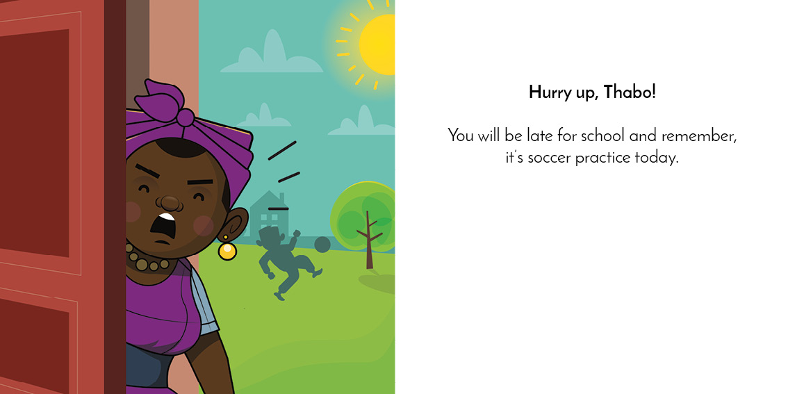 Where is Thabo? — original illustrated page 14, English text included
