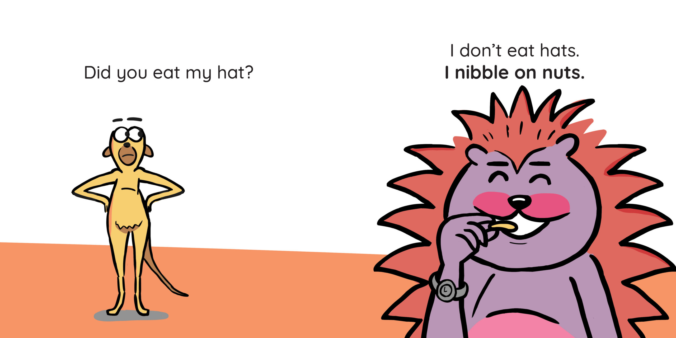 Who ate my hat? — original illustrated page 5, English text included