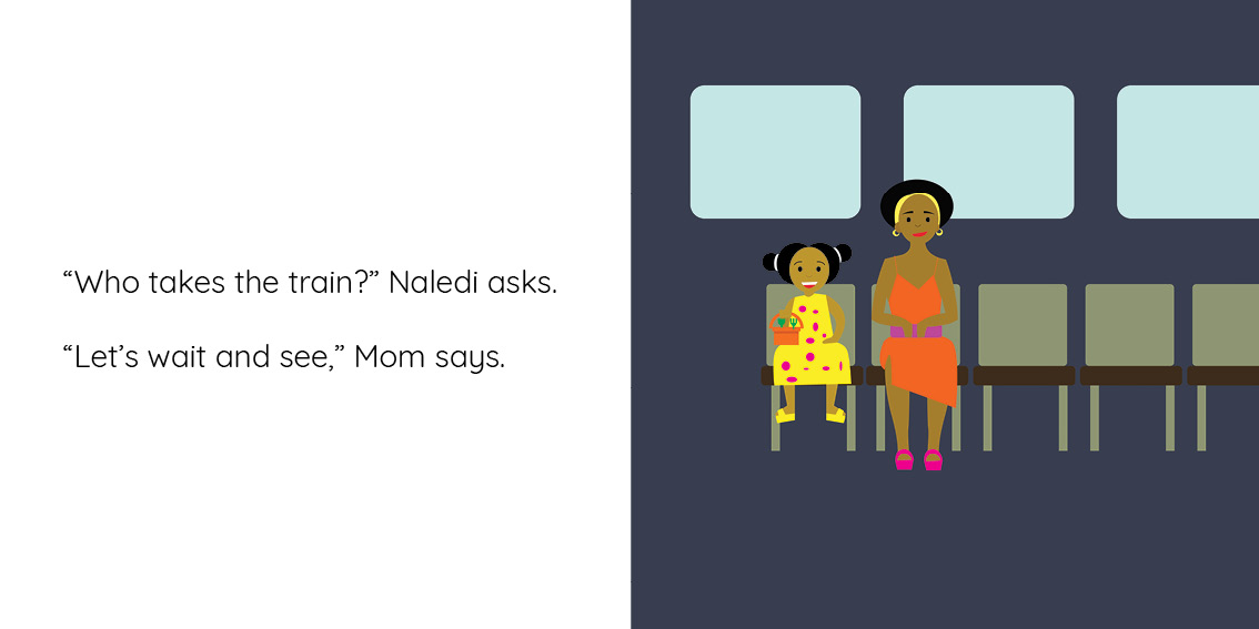 Who takes the train? — original illustrated page 5, English text included