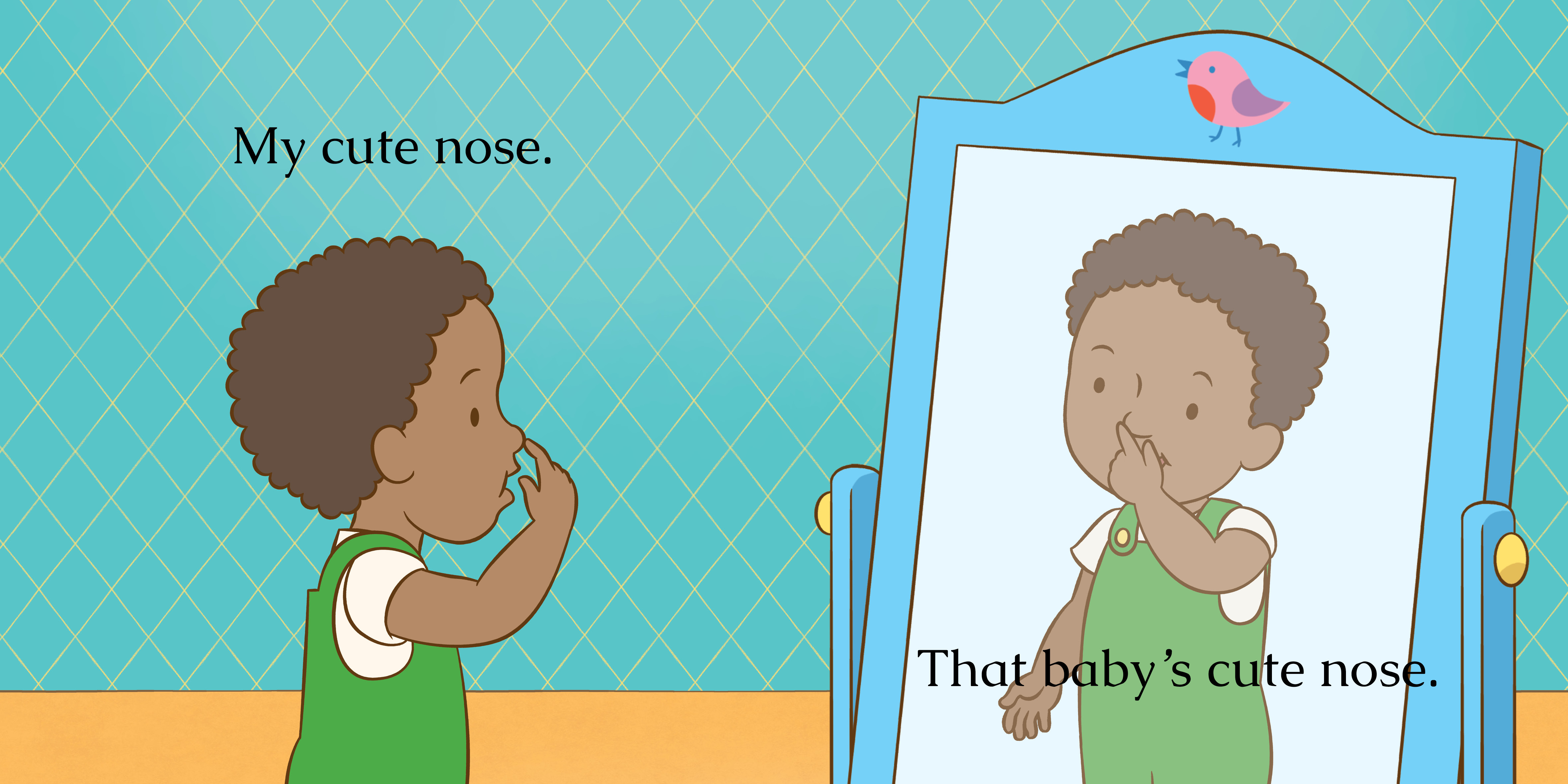 Who’s that baby? — original illustrated page 13, English text included