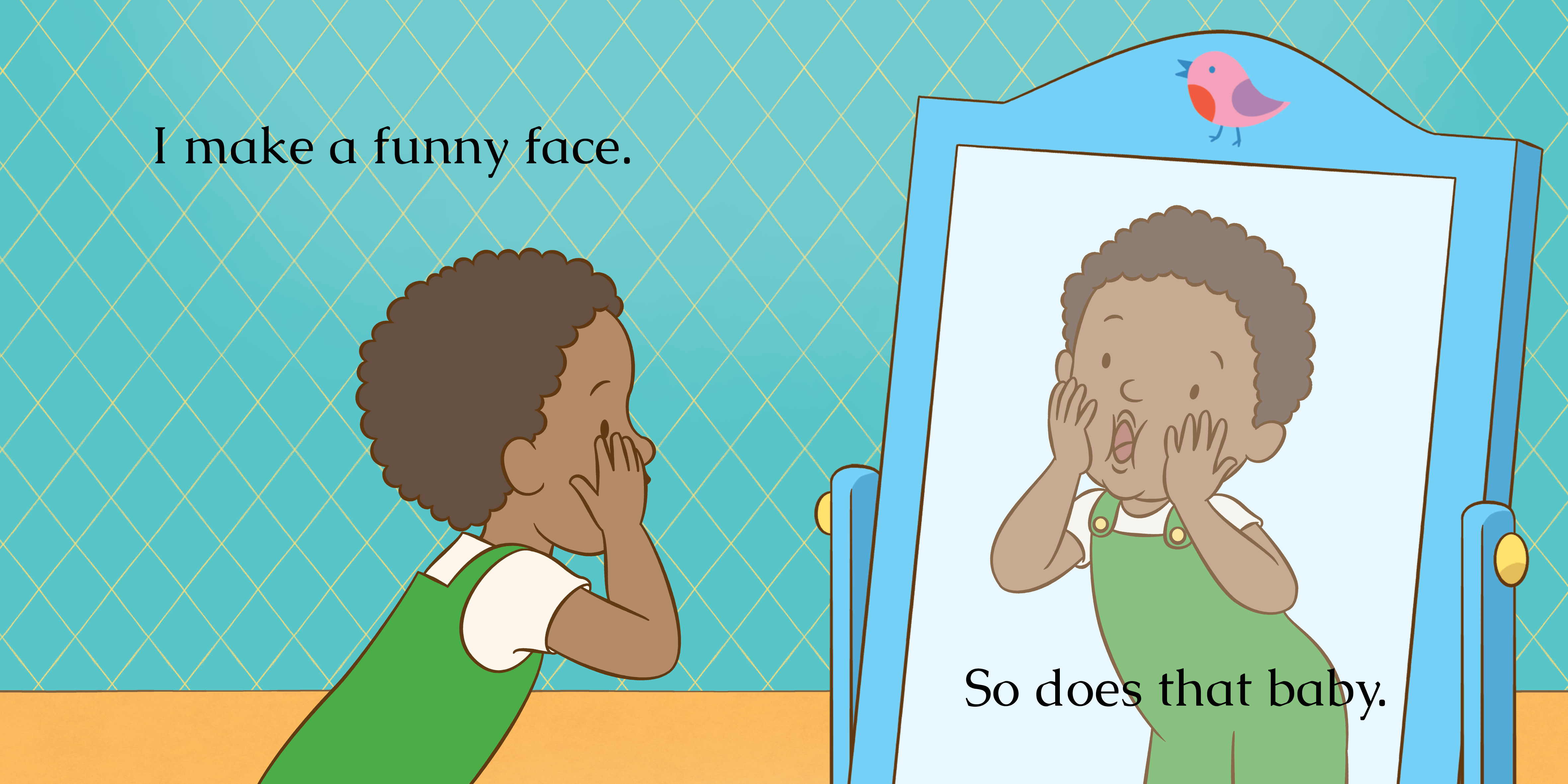 Who’s that baby? — original illustrated page 14, English text included