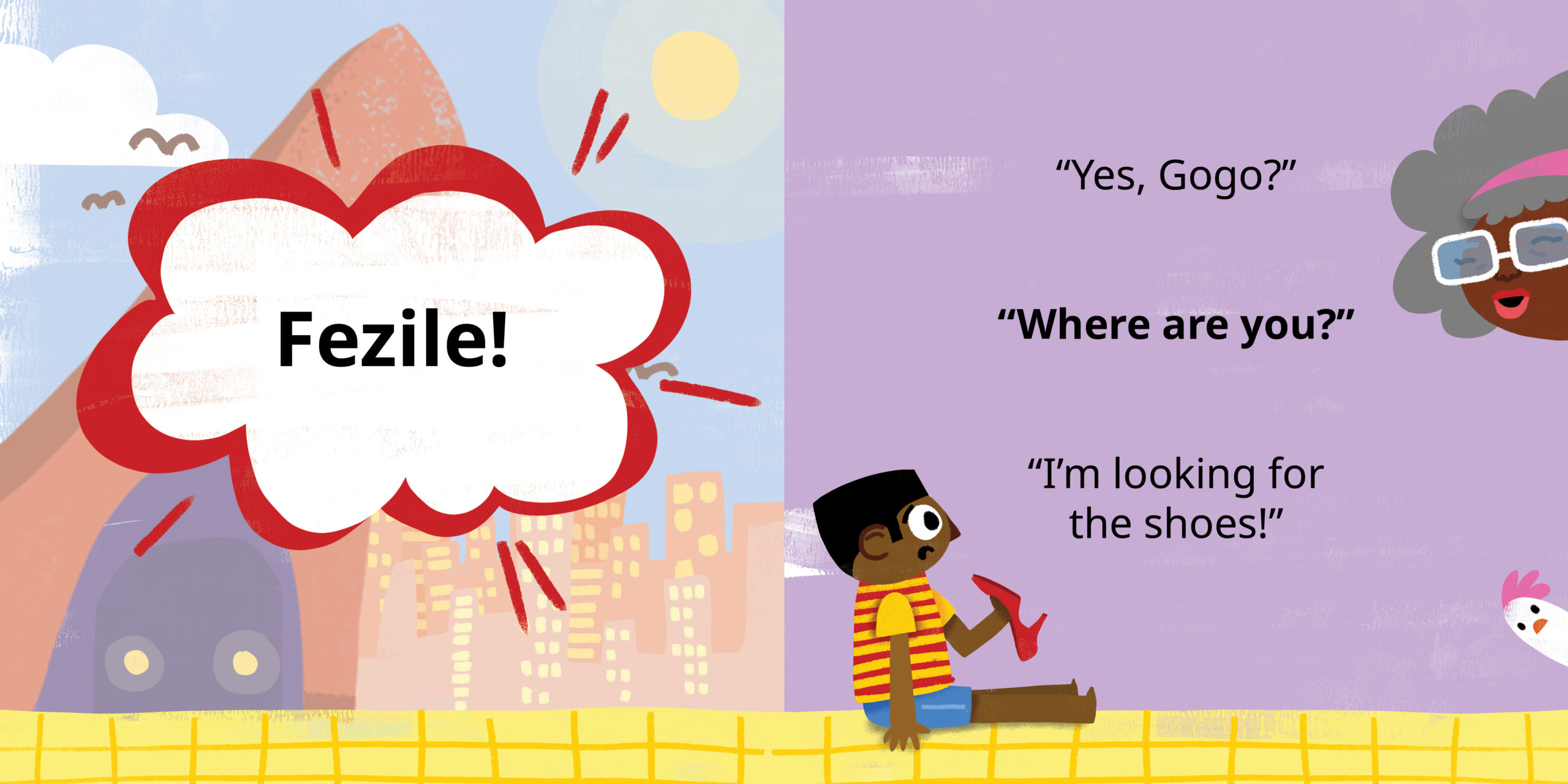 Whose shoe is this? — original illustrated page 6, English text included