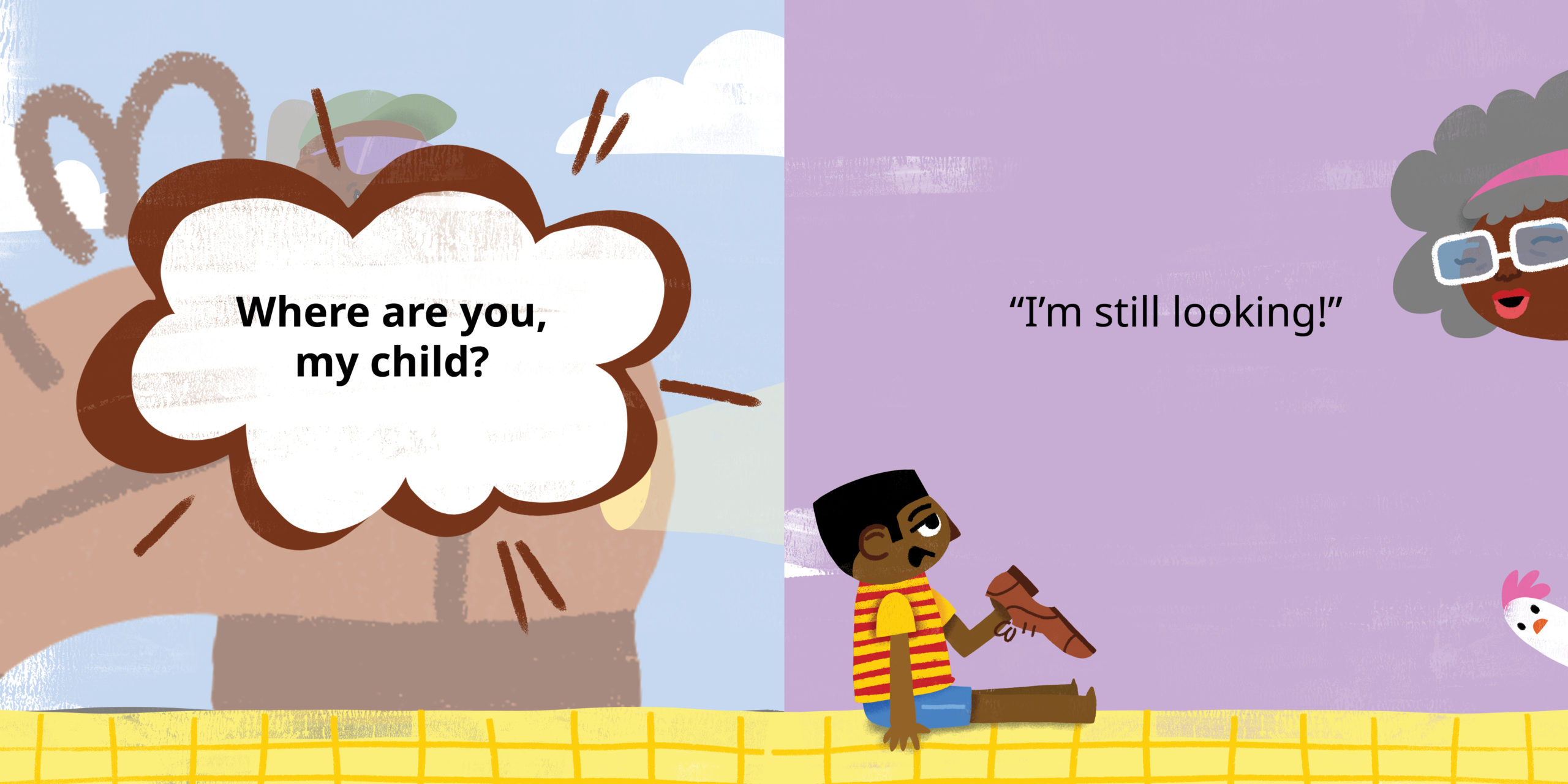 Whose shoe is this? — original illustrated page 9, English text included
