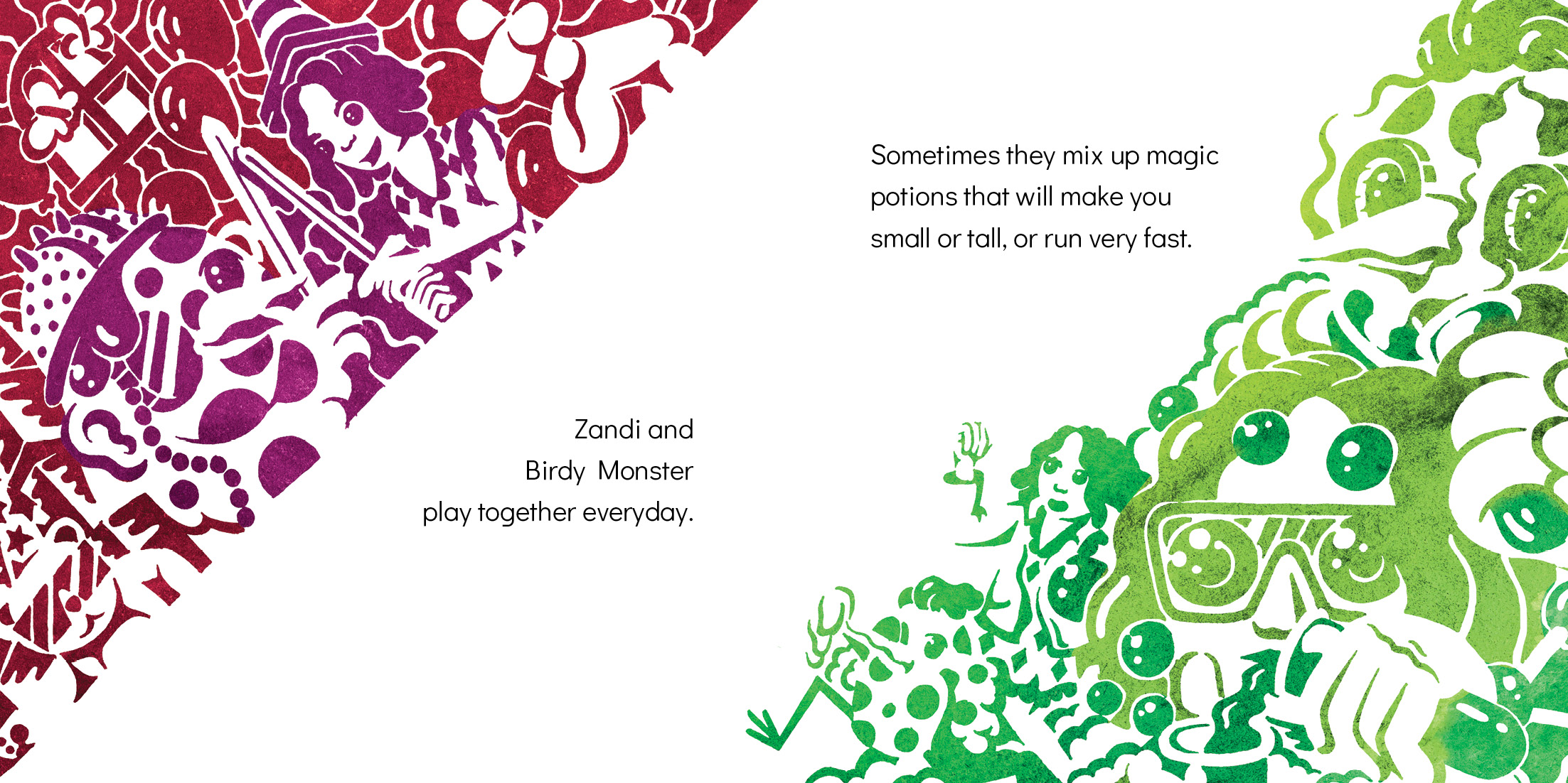 Zandi and Birdy Monster — original illustrated page 4, English text included